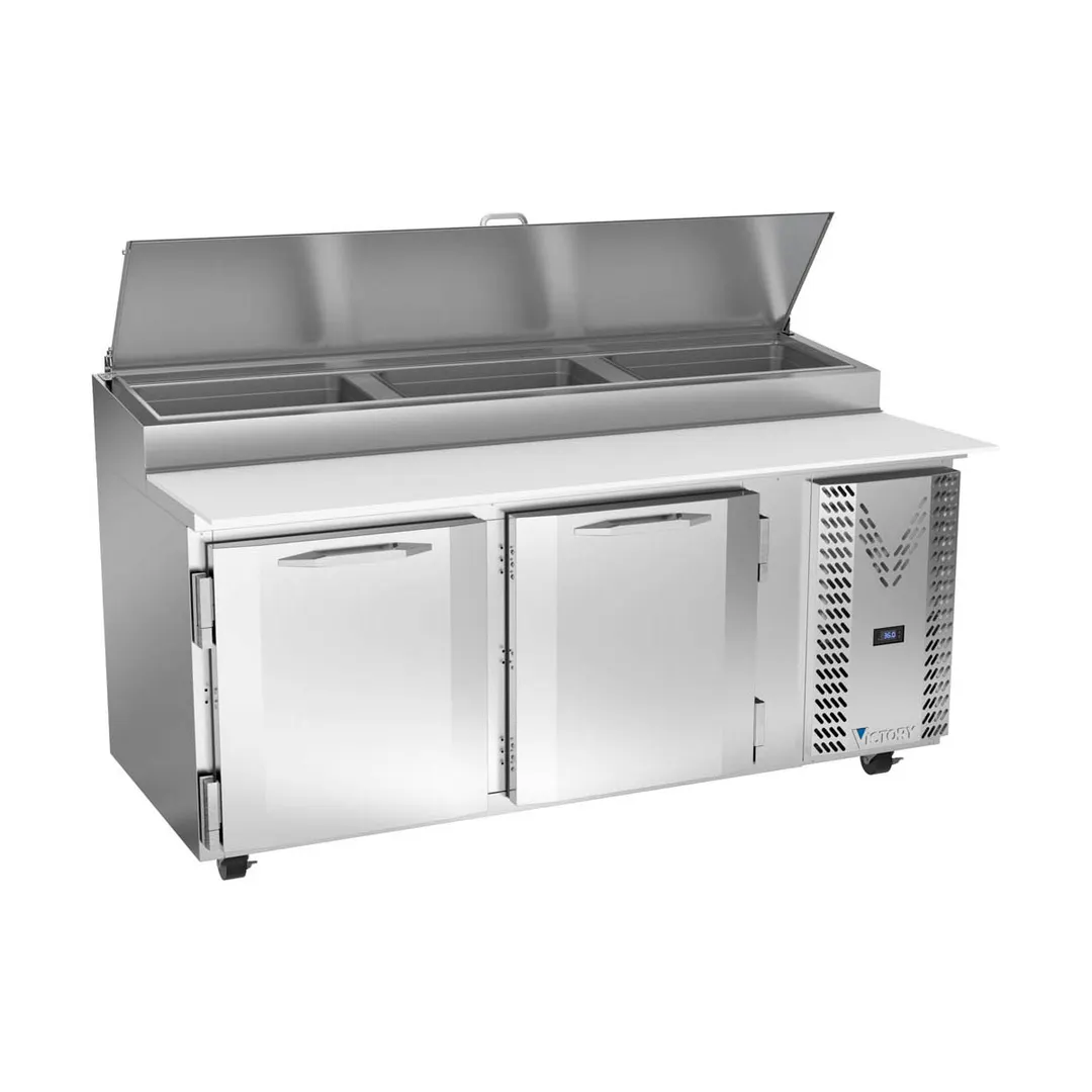 Victory VPP72HC 72" 2-Section Refrigerated Pizza Prep Table w/ 2 Doors, 22.77 cu. ft.