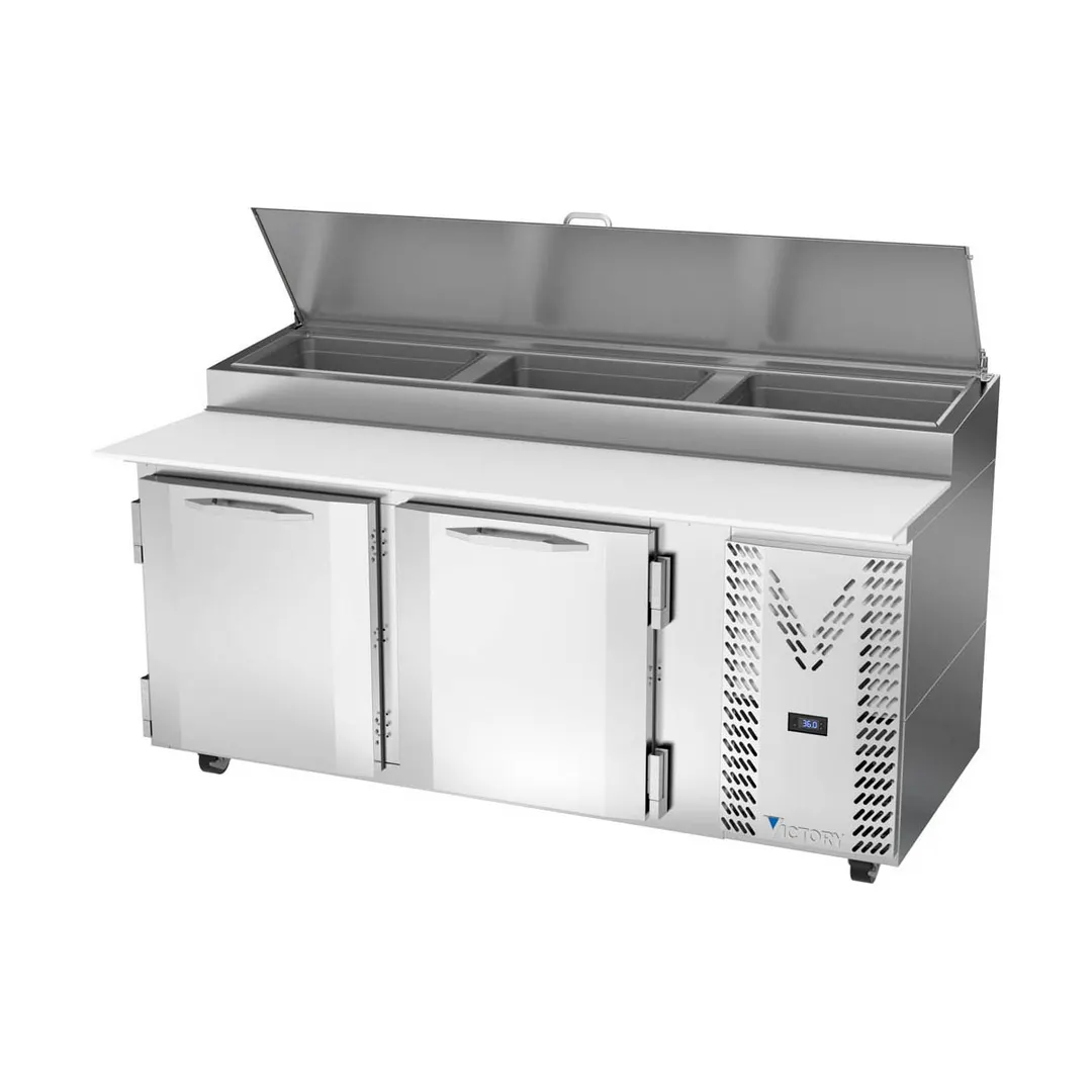 Victory VPP72HC 72" 2-Section Refrigerated Pizza Prep Table w/ 2 Doors, 22.77 cu. ft.