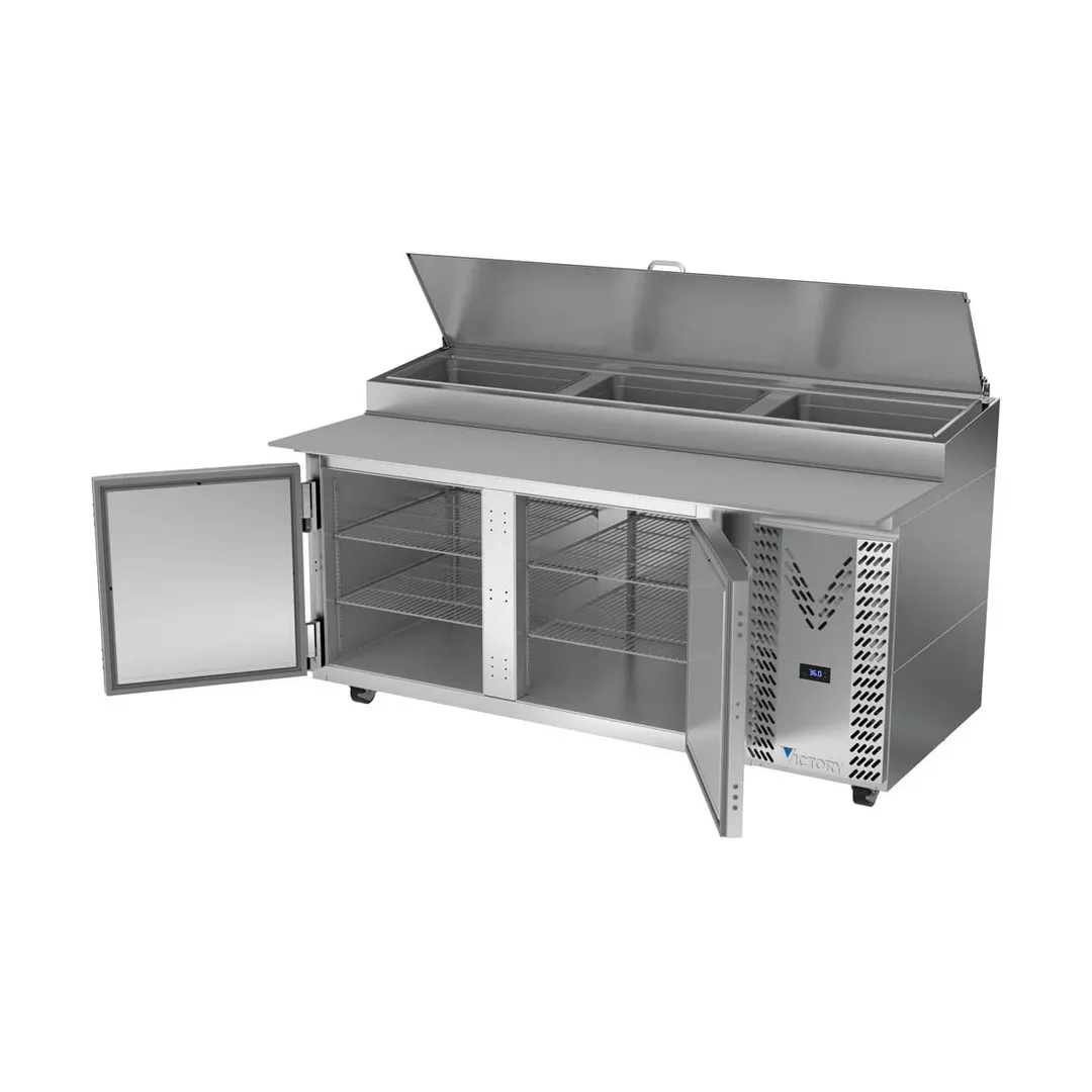 Victory VPP72HC 72" 2-Section Refrigerated Pizza Prep Table w/ 2 Doors, 22.77 cu. ft.