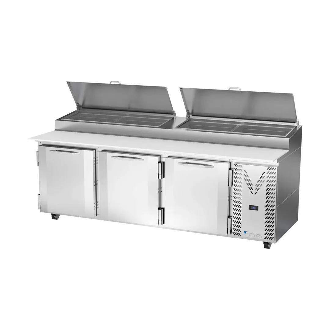 Victory VPP93HC 93" 3-Section Refrigerated Pizza Prep Table w/ 3 Doors, 31.5 cu. ft.