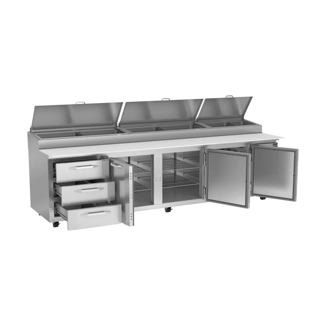 Victory VPPD119HC-3 118" 4-Section Refrigerated Pizza Prep Table w/ 3 Doors & 3 Drawers