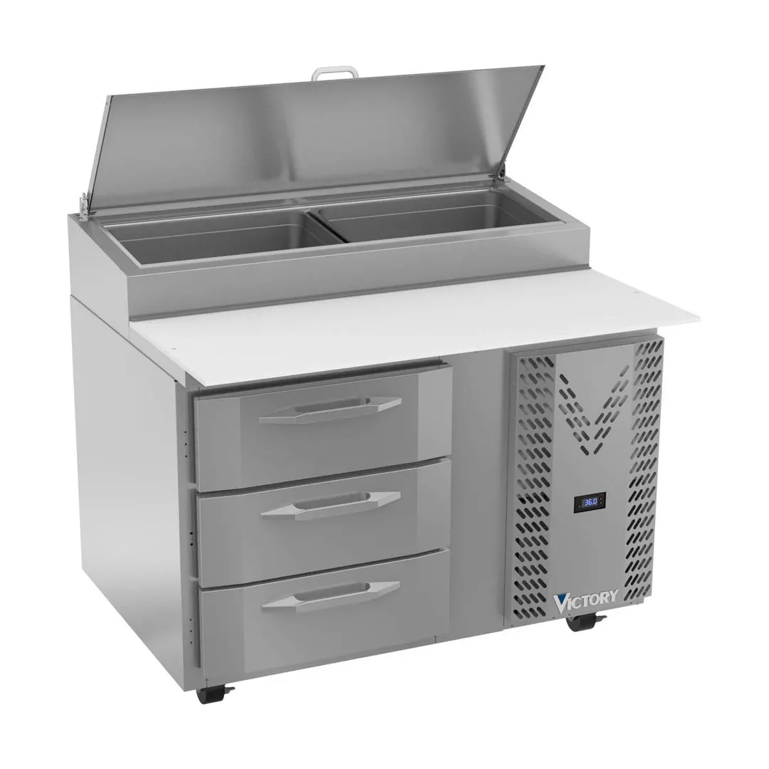 Victory VPPD46HC-3 46" 1-Section Refrigerated Pizza Prep Table w/ 3 Drawers, 12 cu. ft.