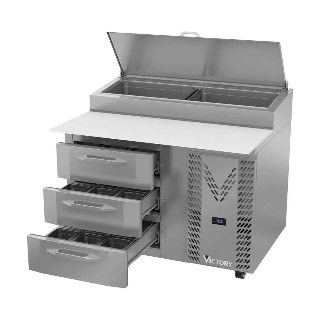 Victory VPPD46HC-3 46" 1-Section Refrigerated Pizza Prep Table w/ 3 Drawers, 12 cu. ft.