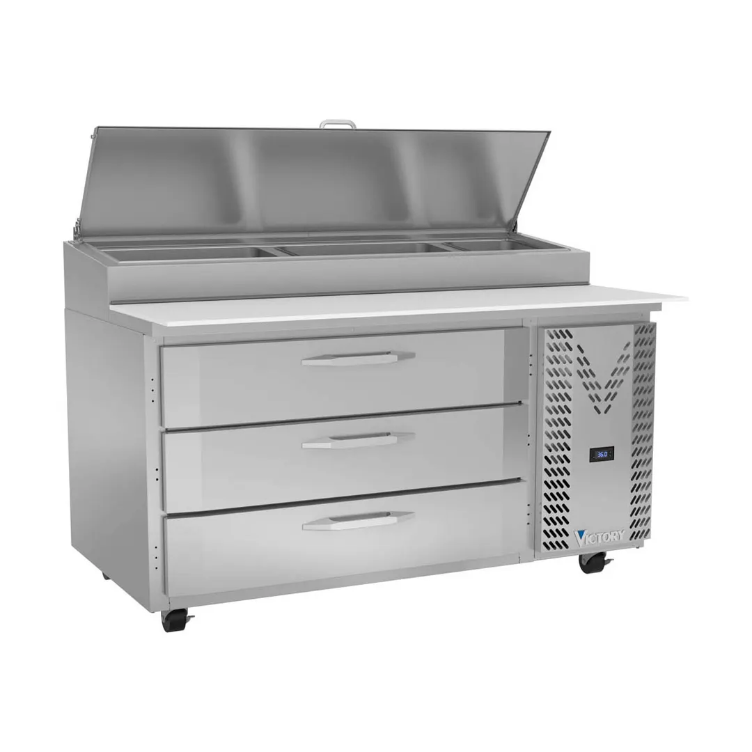 Victory VPPD60HC-3 60" 1-Section Refrigerated Pizza Prep Table w/ 3 Drawers, 17.76 cu. ft.
