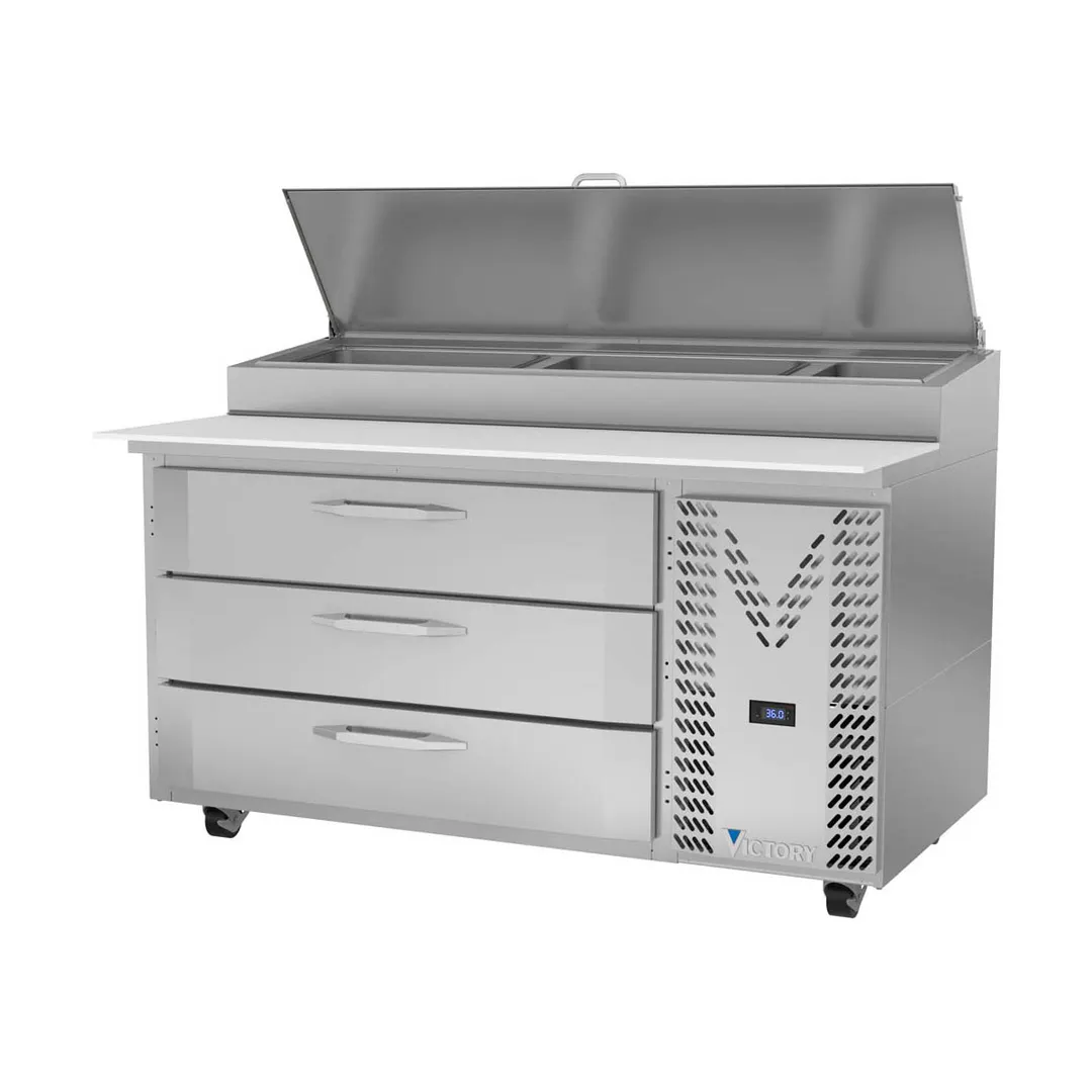 Victory VPPD60HC-3 60" 1-Section Refrigerated Pizza Prep Table w/ 3 Drawers, 17.76 cu. ft.