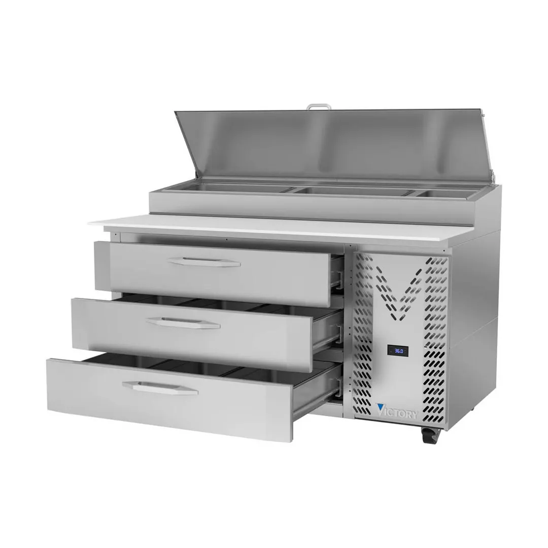 Victory VPPD60HC-3 60" 1-Section Refrigerated Pizza Prep Table w/ 3 Drawers, 17.76 cu. ft.