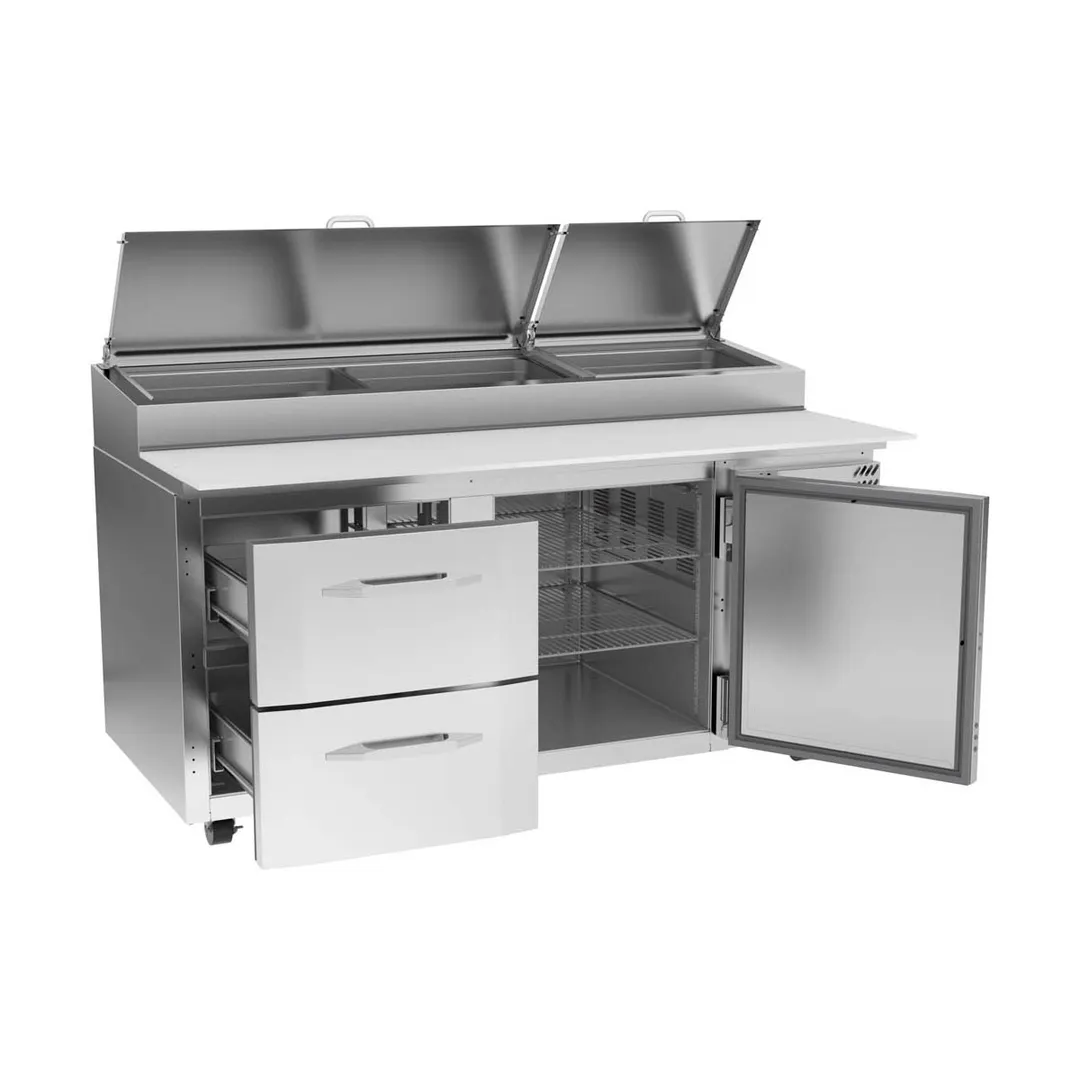 Victory VPPD67HC-2 67" 2-Section Refrigerated Pizza Prep Table w/ 1 Door & 2 Drawers