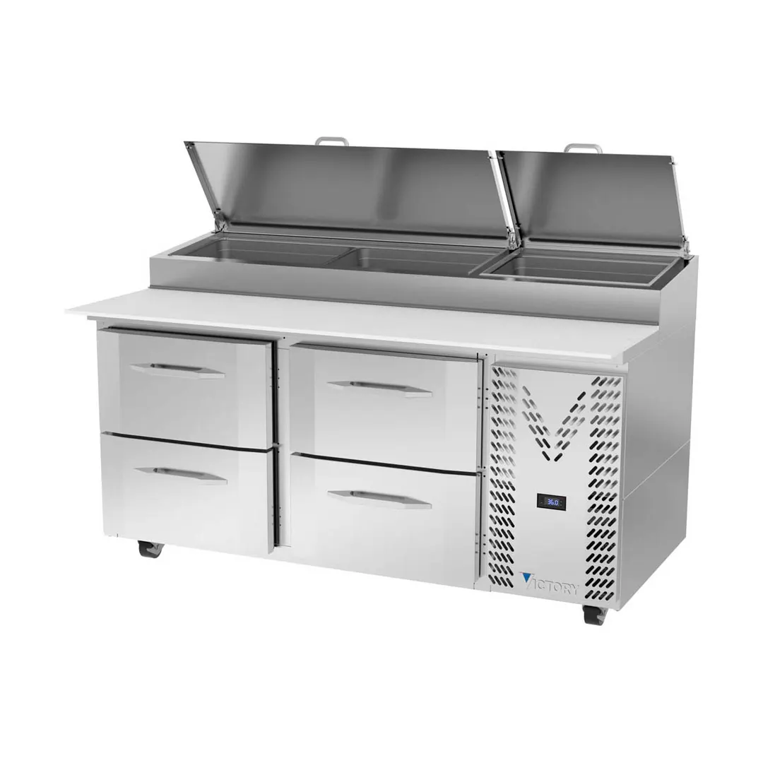Victory VPPD67HC-4 67" 2-Section Refrigerated Pizza Prep Table w/ 4 Drawers, 20.68 cu. ft.