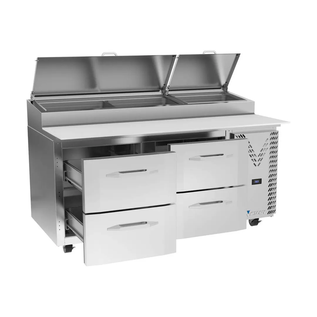 Victory VPPD67HC-4 67" 2-Section Refrigerated Pizza Prep Table w/ 4 Drawers, 20.68 cu. ft.