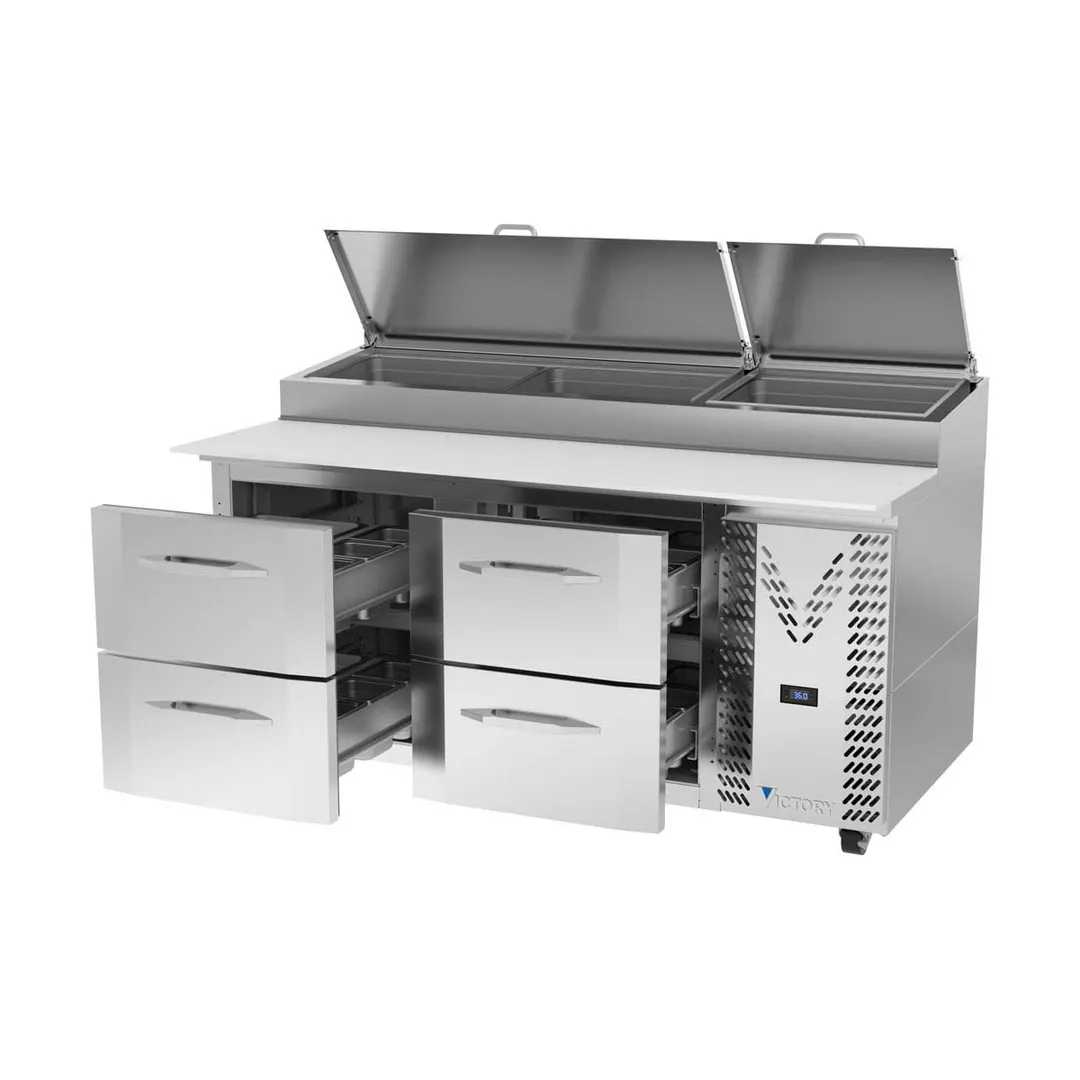 Victory VPPD67HC-4 67" 2-Section Refrigerated Pizza Prep Table w/ 4 Drawers, 20.68 cu. ft.