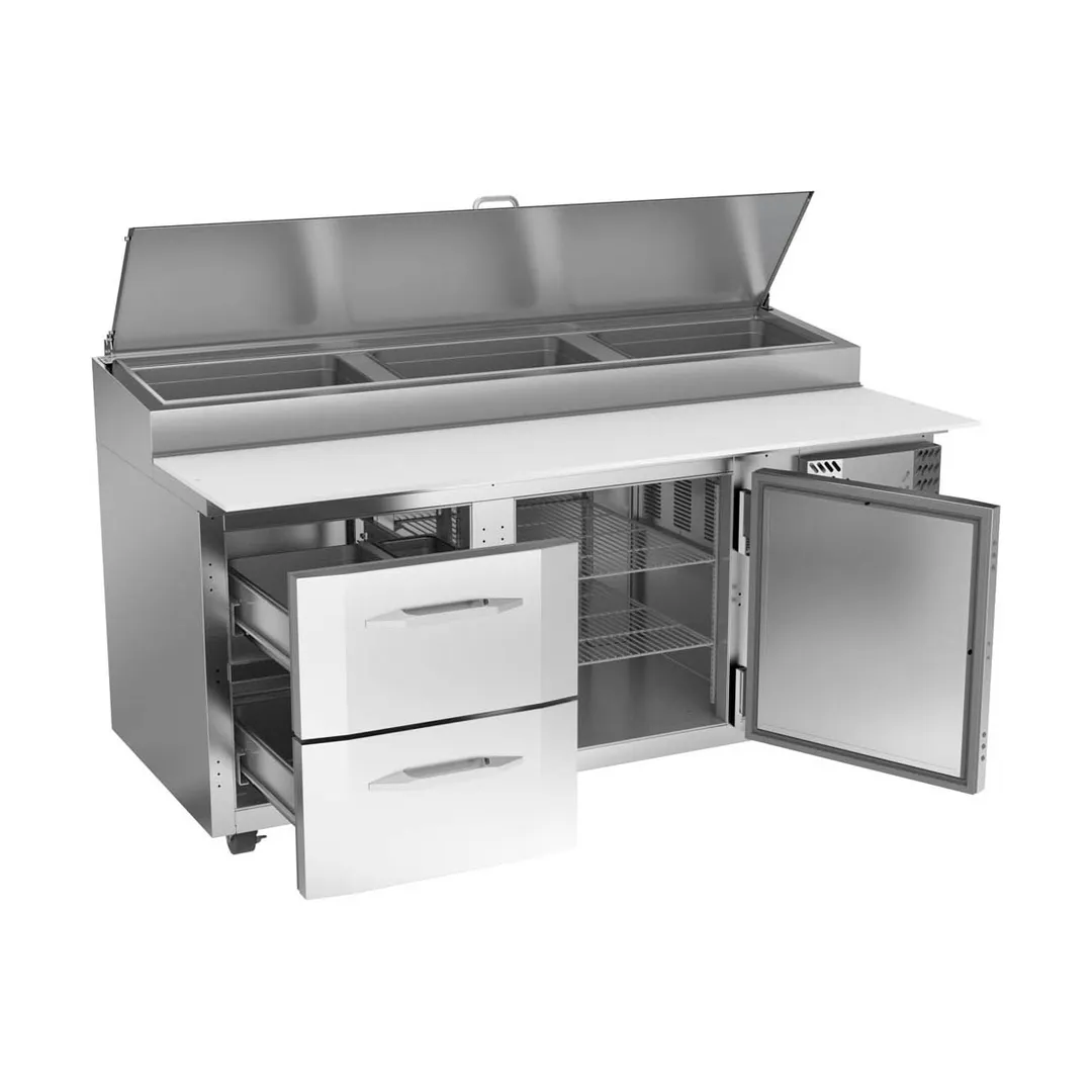 Victory VPPD72HC-2 72" 2-Section Refrigerated Pizza Prep Table w/ 1 Door & 2 Drawers