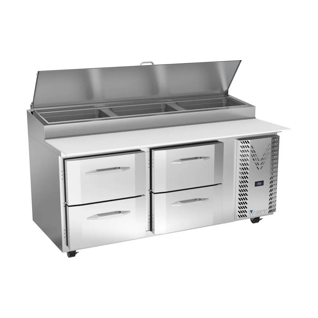 Victory VPPD72HC-4 72" 2-Section Refrigerated Pizza Prep Table w/ 4 Drawers, 22.77 cu. ft.