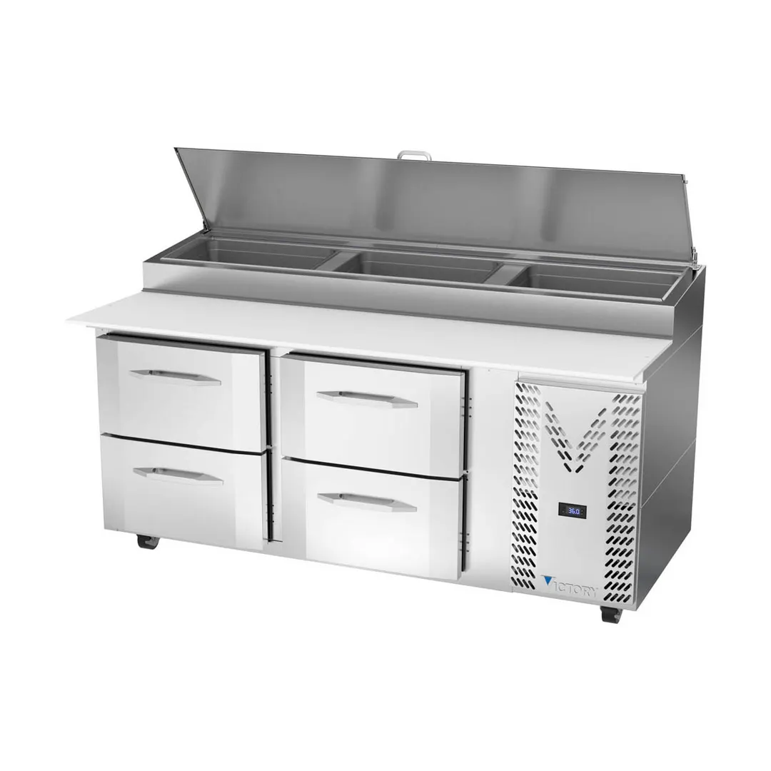 Victory VPPD72HC-4 72" 2-Section Refrigerated Pizza Prep Table w/ 4 Drawers, 22.77 cu. ft.