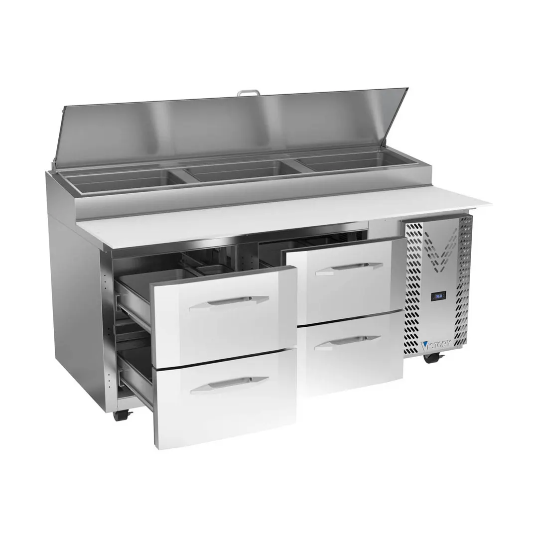 Victory VPPD72HC-4 72" 2-Section Refrigerated Pizza Prep Table w/ 4 Drawers, 22.77 cu. ft.