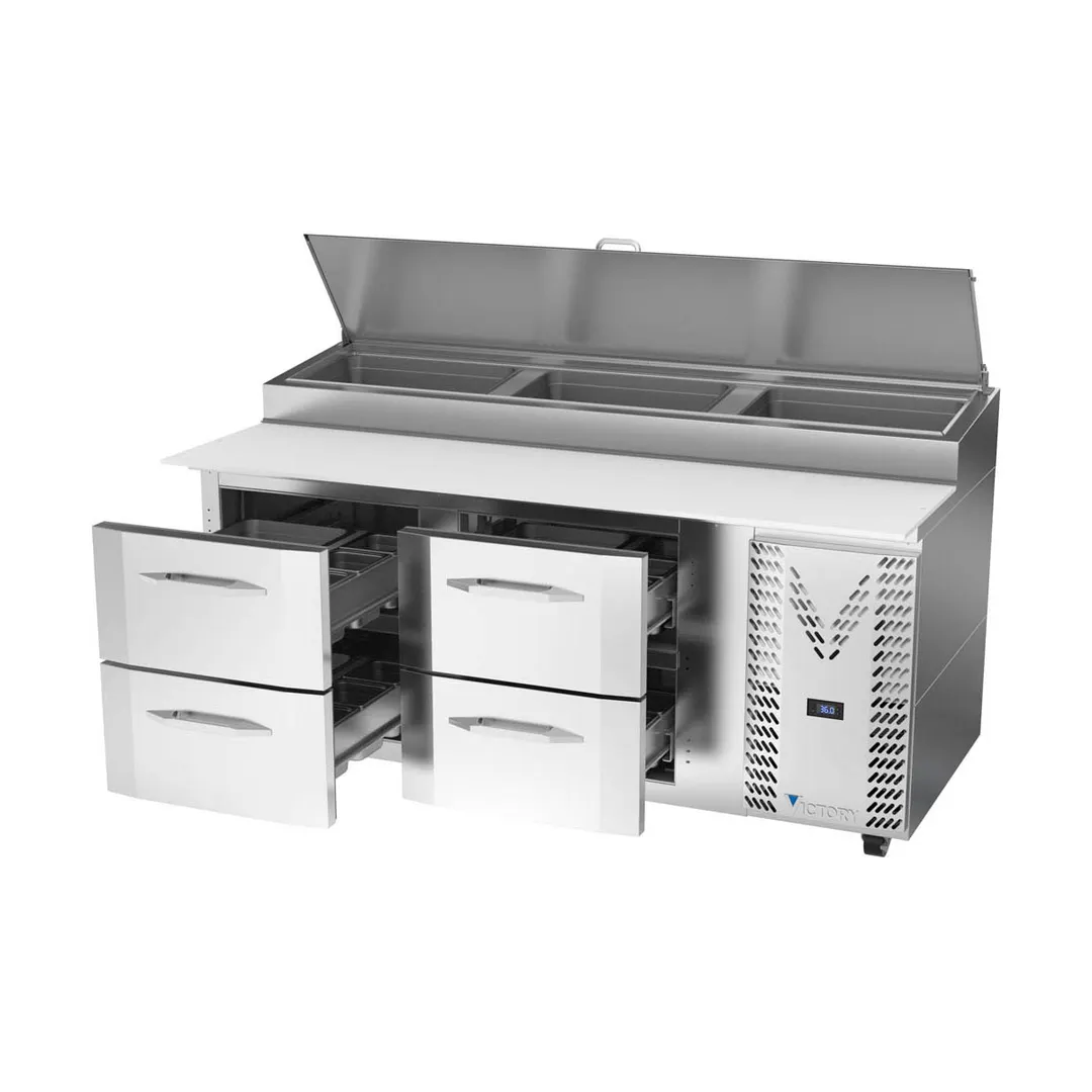 Victory VPPD72HC-4 72" 2-Section Refrigerated Pizza Prep Table w/ 4 Drawers, 22.77 cu. ft.