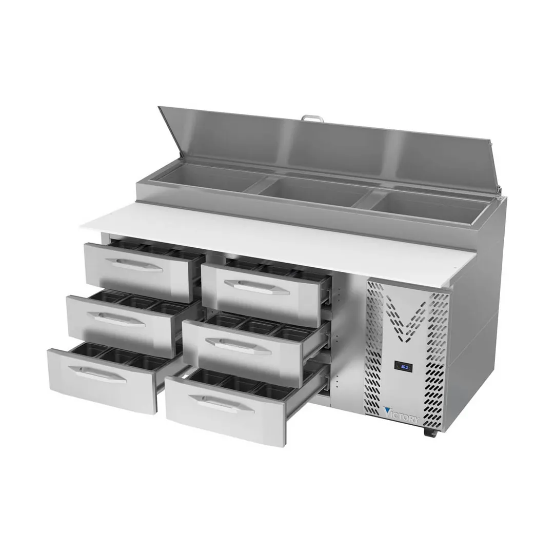 Victory VPPD72HC-6 72" 2-Section Refrigerated Pizza Prep Table w/ 6 Drawers, 22.77 cu. ft.