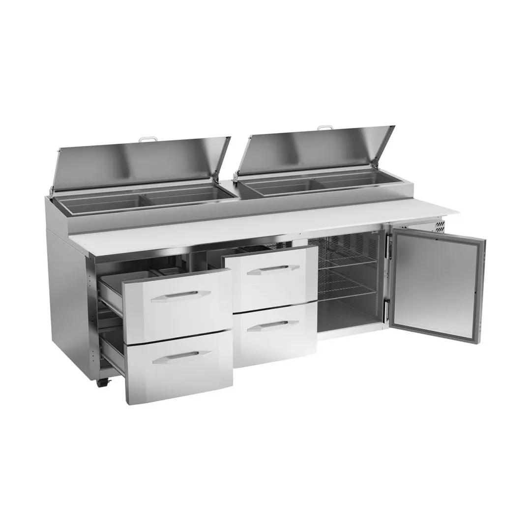 Victory VPPD93HC-4 93" 3-Section Refrigerated Pizza Prep Table w/ 1 Door & 4 Drawers