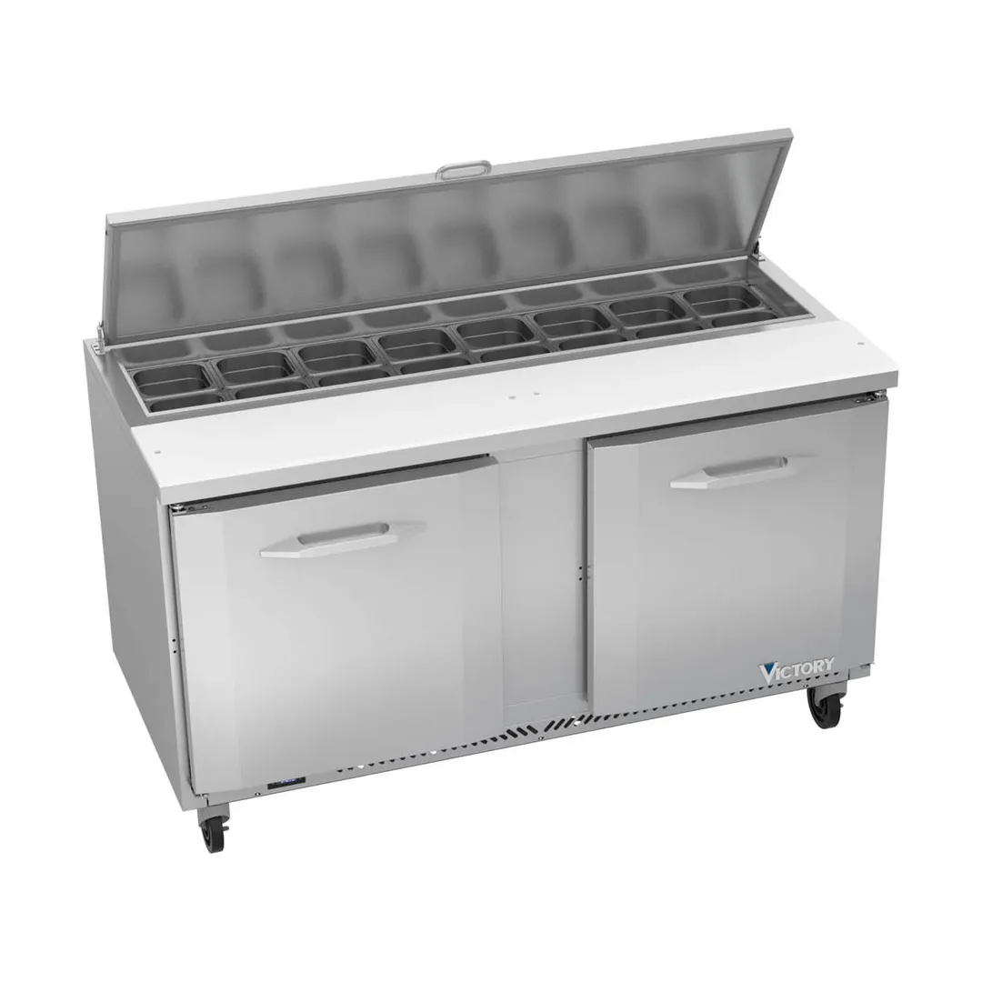 Victory VSP60HC-16 60" Two Section Sandwich / Salad Prep Table w/ 2 Doors, 16 Pans