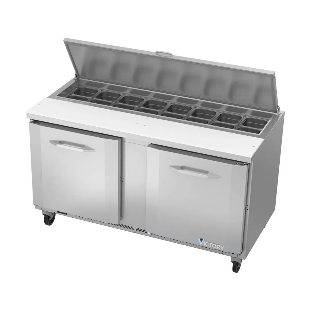 Victory VSP60HC-16 60" Two Section Sandwich / Salad Prep Table w/ 2 Doors, 16 Pans
