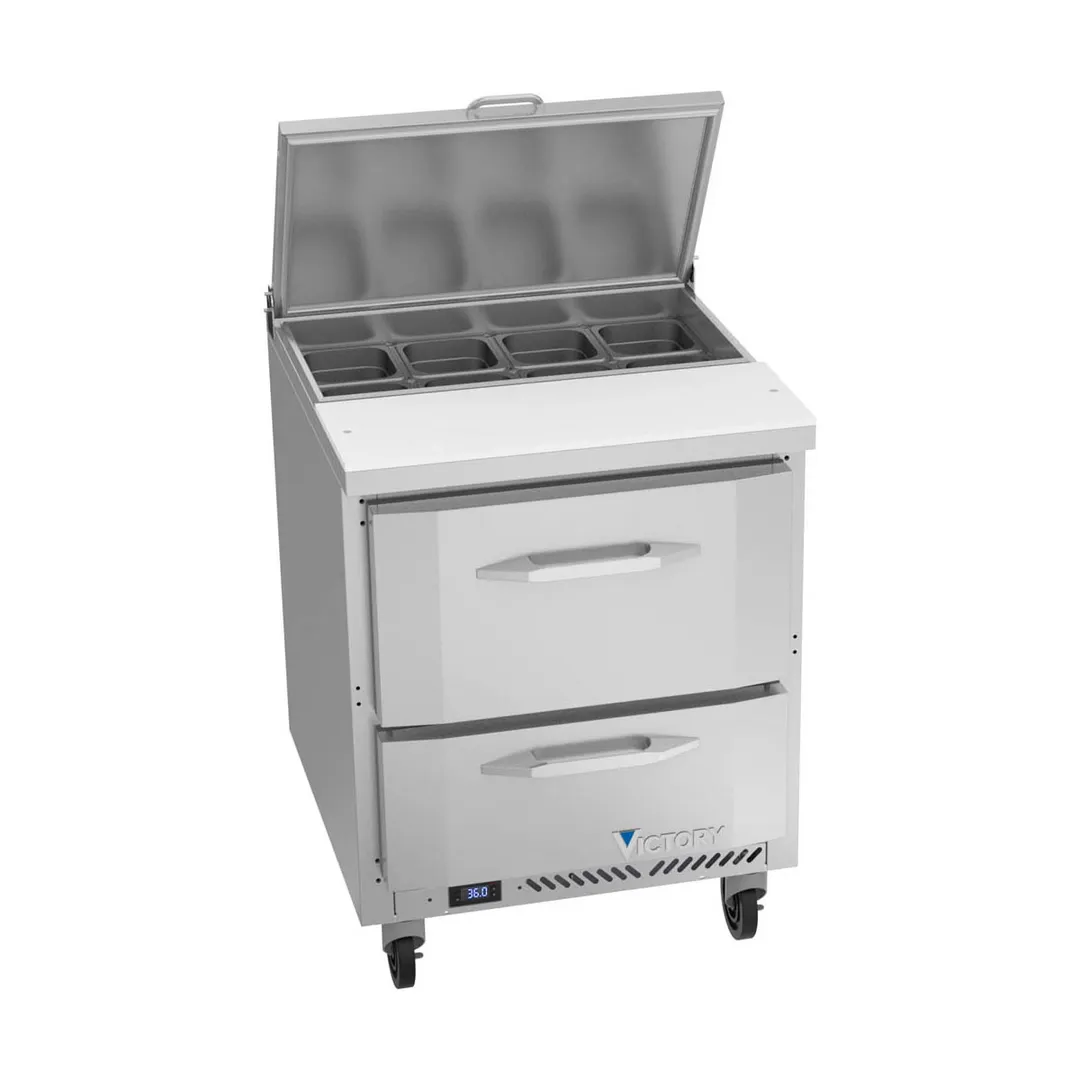 Victory VSPD27HC-08-2 27" One Section Sandwich / Salad Prep Table w/ 2 Drawers, 8 Pans