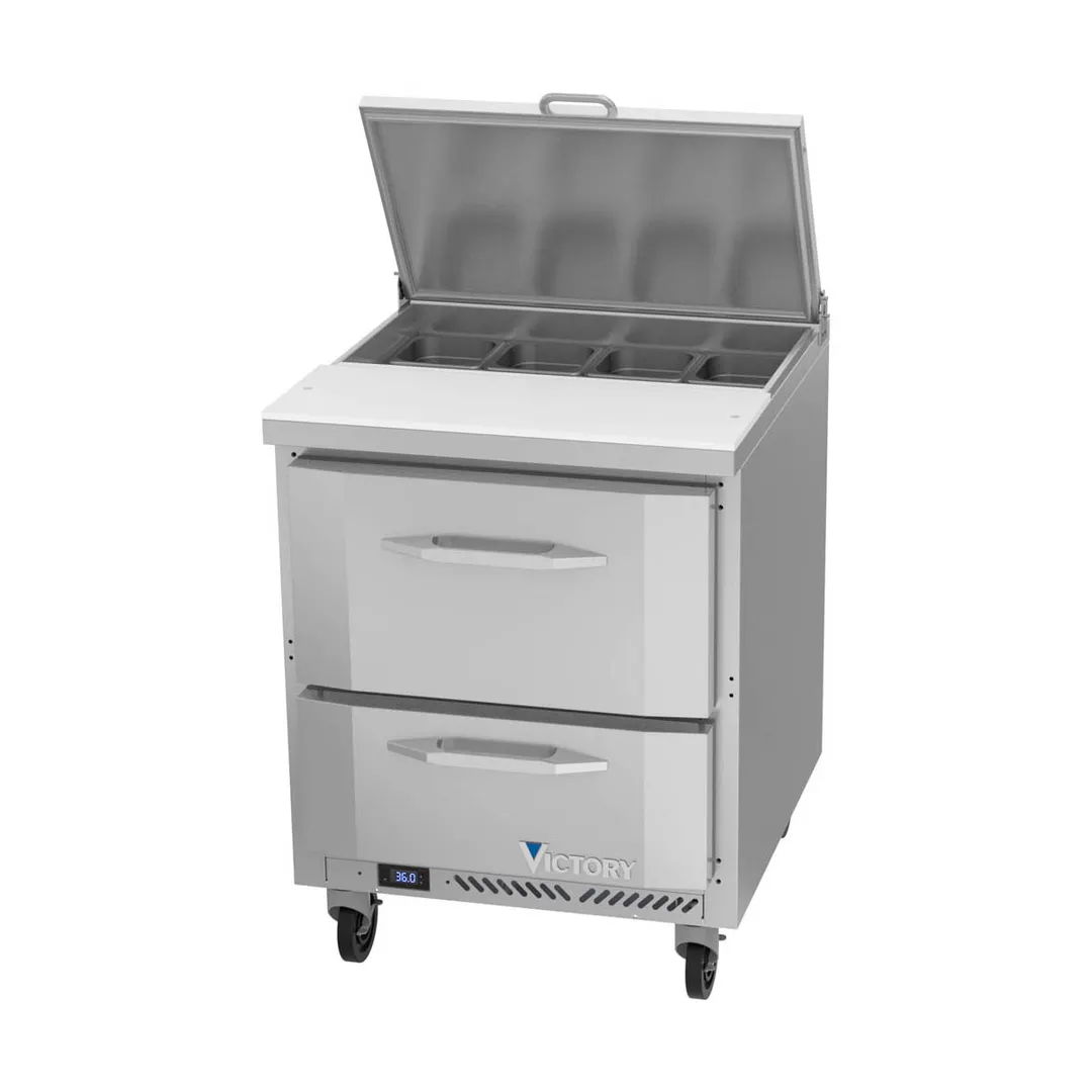 Victory VSPD27HC-08-2 27" One Section Sandwich / Salad Prep Table w/ 2 Drawers, 8 Pans