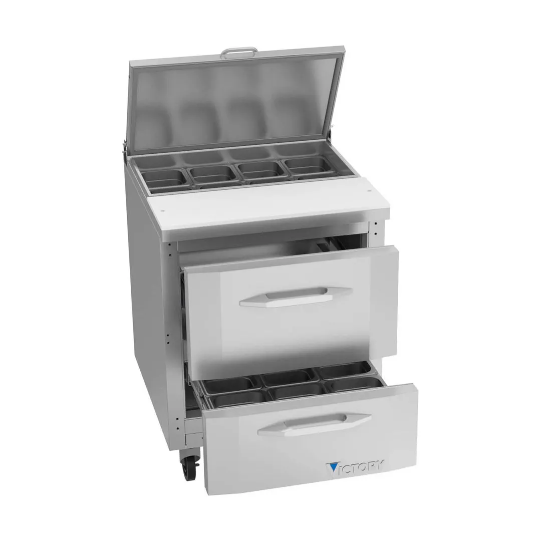 Victory VSPD27HC-08-2 27" One Section Sandwich / Salad Prep Table w/ 2 Drawers, 8 Pans