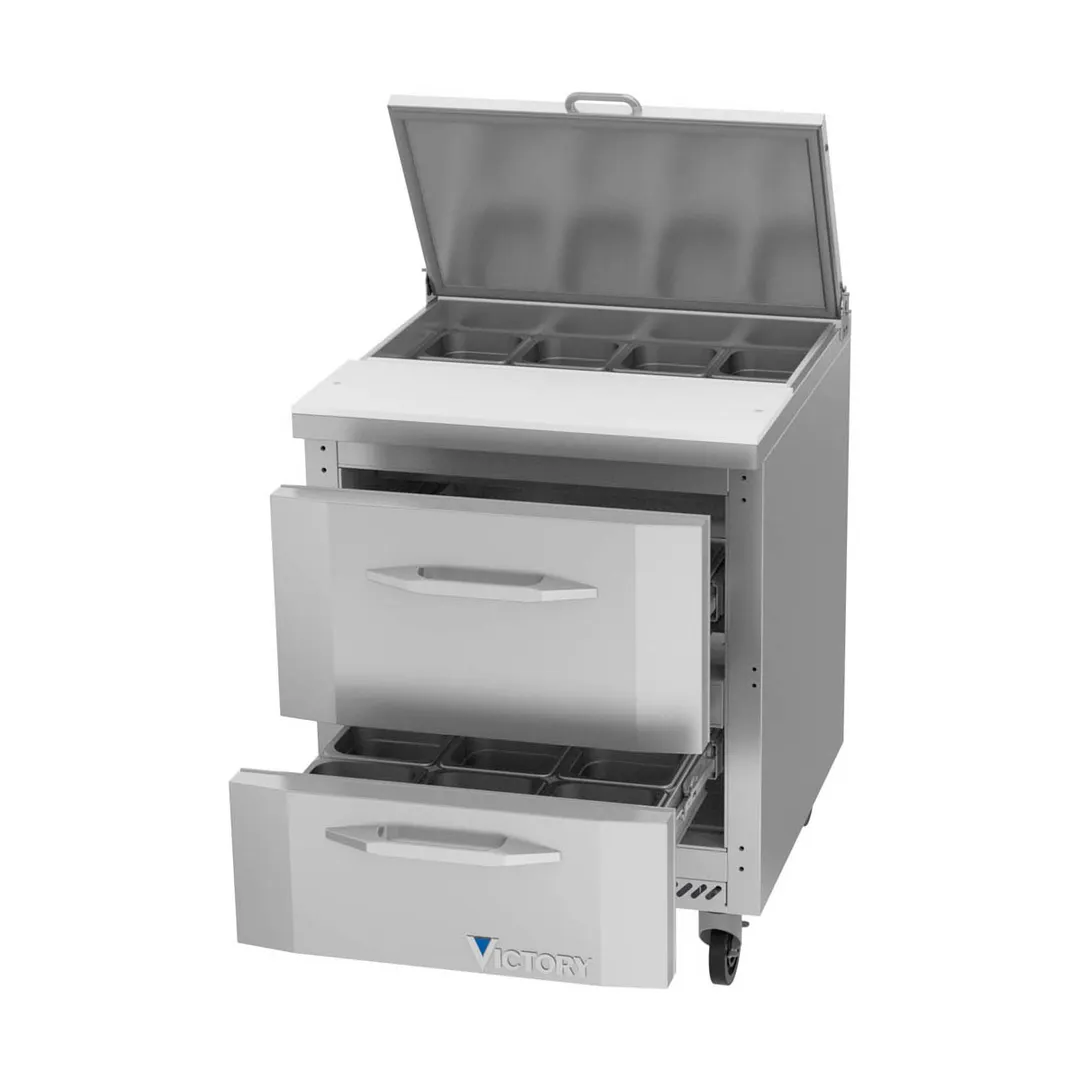 Victory VSPD27HC-08-2 27" One Section Sandwich / Salad Prep Table w/ 2 Drawers, 8 Pans