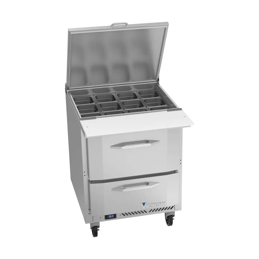 Victory VSPD27HC-12B-2 27" Mega Top Sandwich/Salad Prep Table w/ 2 Drawers, 12 Pans
