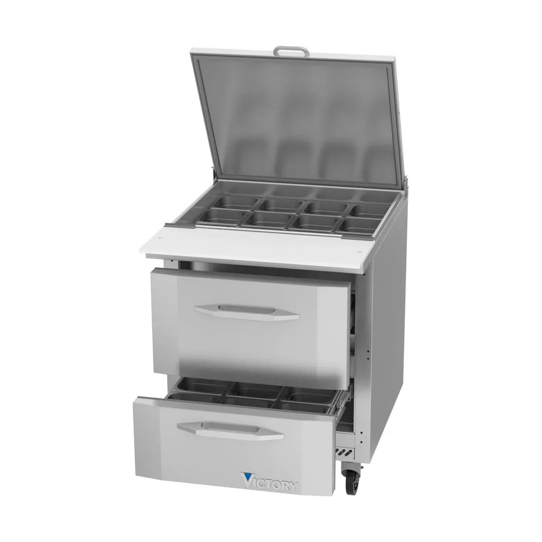 Victory VSPD27HC-12B-2 27" Mega Top Sandwich/Salad Prep Table w/ 2 Drawers, 12 Pans