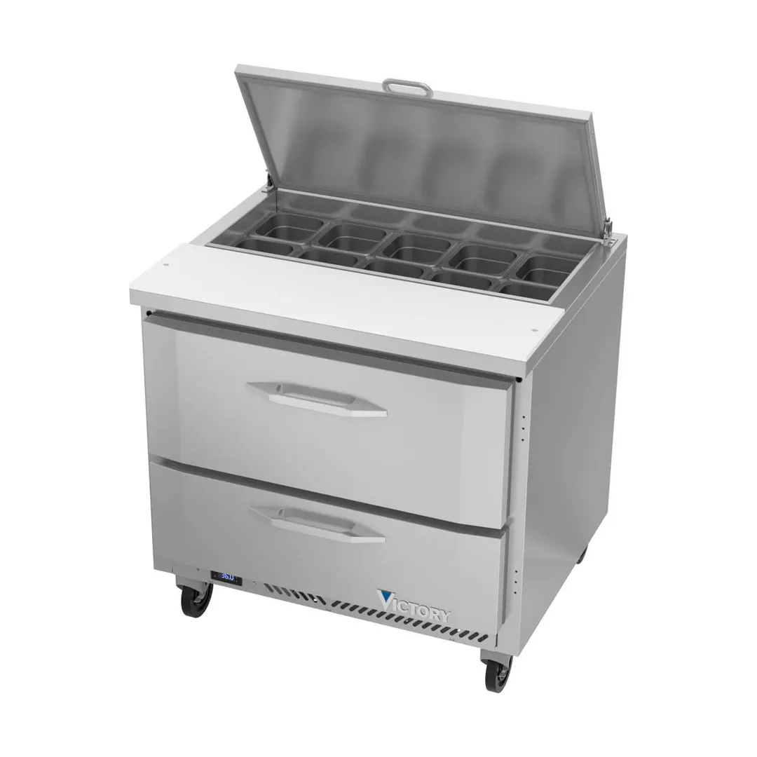 Victory VSPD36HC-10-2 36" One Section Sandwich / Salad Prep Table w/ 2 Drawers, 10 Pans