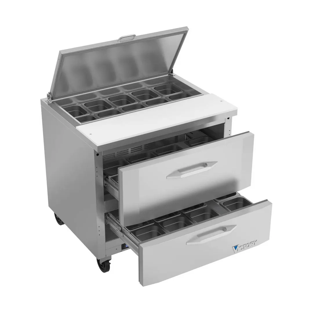 Victory VSPD36HC-10-2 36" One Section Sandwich / Salad Prep Table w/ 2 Drawers, 10 Pans
