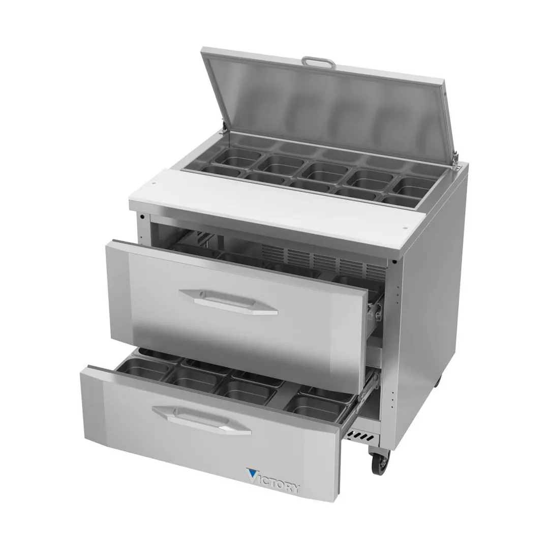 Victory VSPD36HC-10-2 36" One Section Sandwich / Salad Prep Table w/ 2 Drawers, 10 Pans