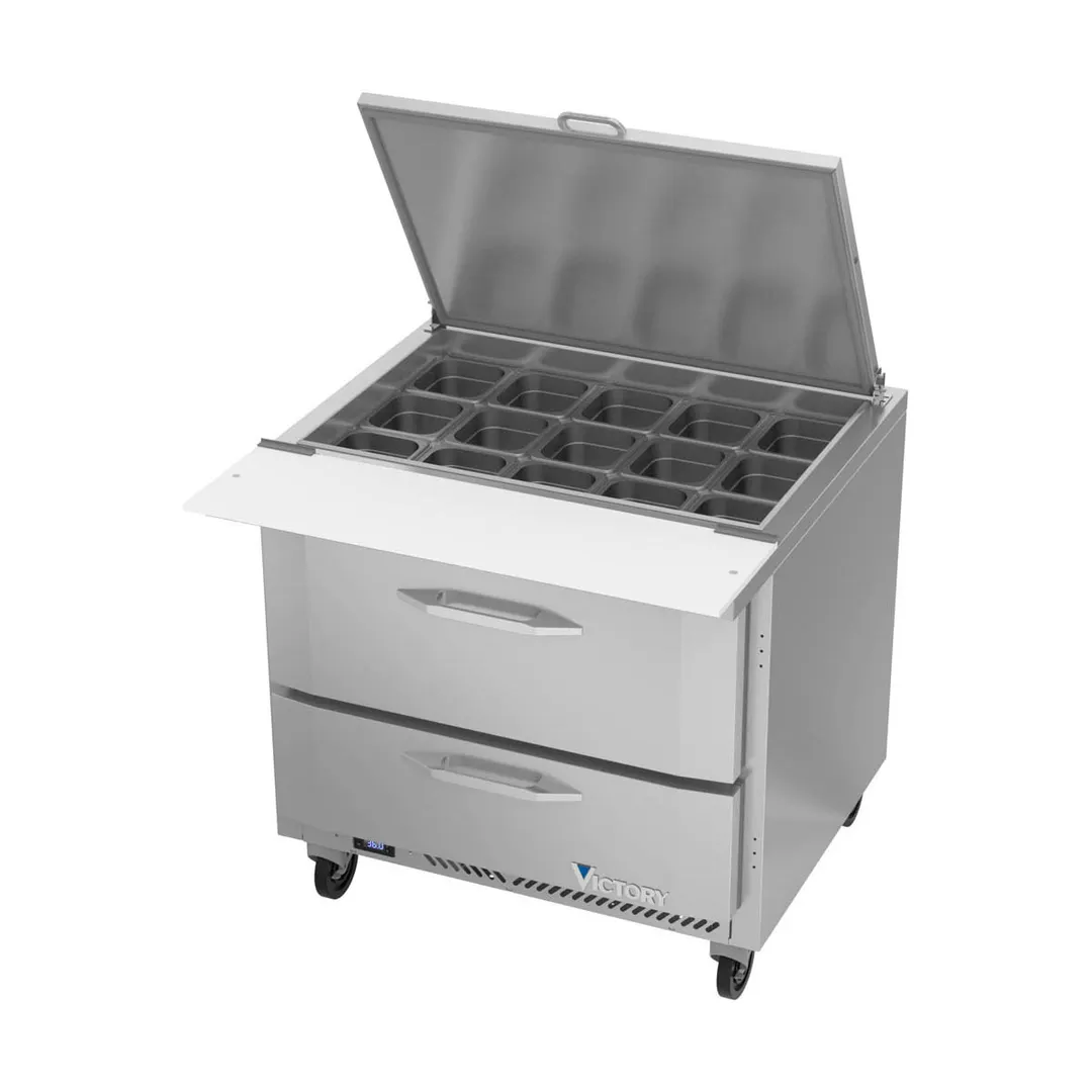 Victory VSPD36HC-15B-2 36" Mega Top Sandwich/Salad Prep Table w/ 2 Drawers, 15 Pans