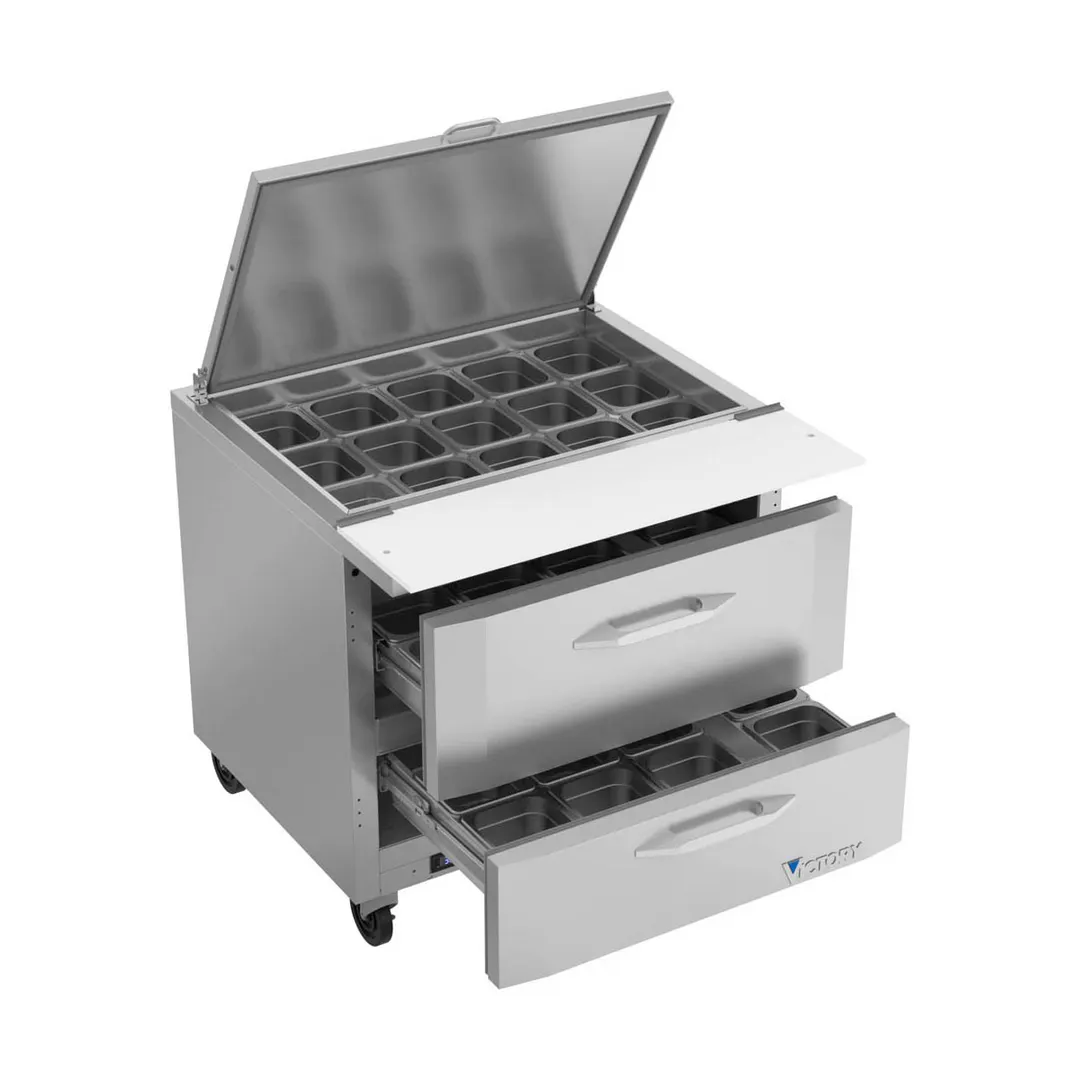 Victory VSPD36HC-15B-2 36" Mega Top Sandwich/Salad Prep Table w/ 2 Drawers, 15 Pans