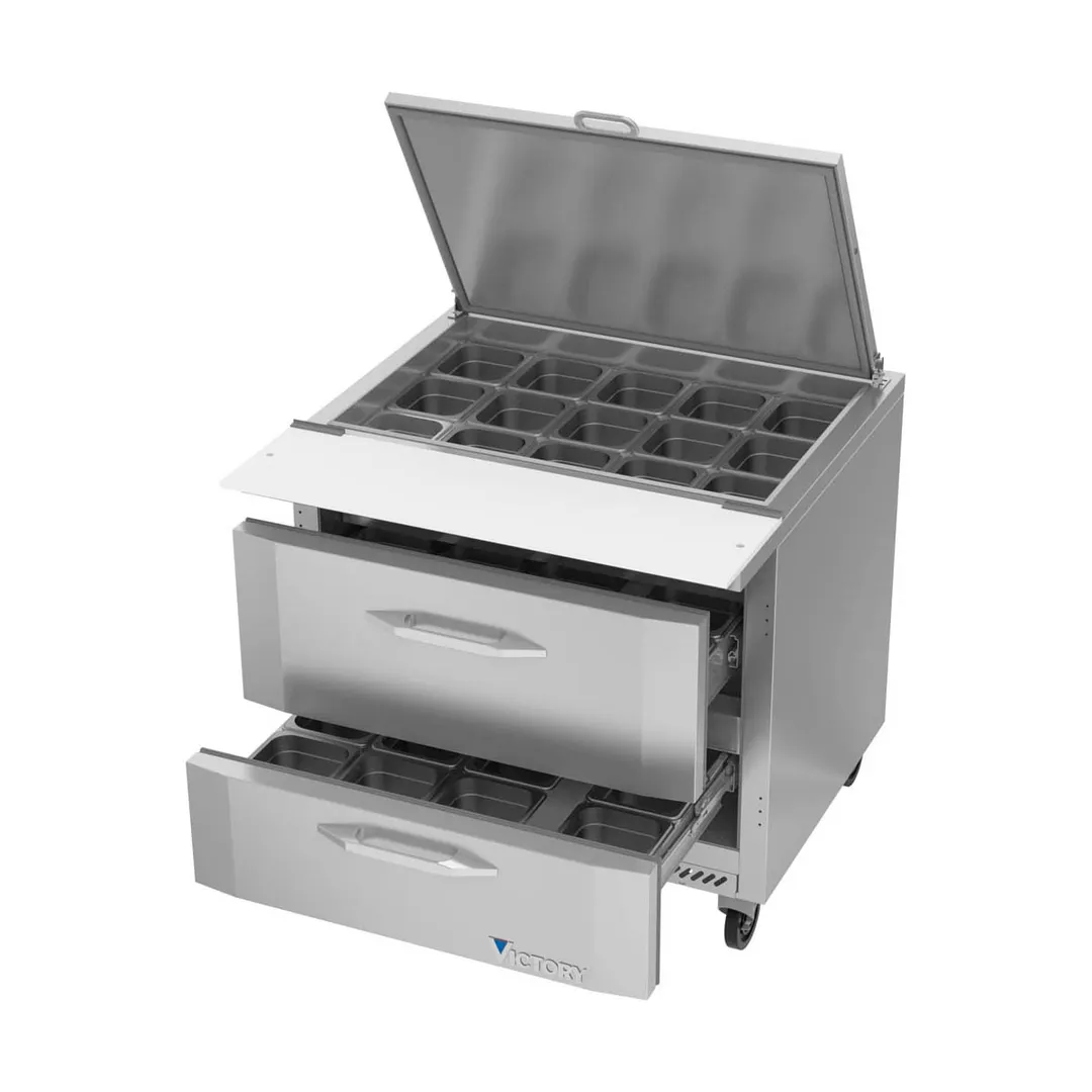 Victory VSPD36HC-15B-2 36" Mega Top Sandwich/Salad Prep Table w/ 2 Drawers, 15 Pans