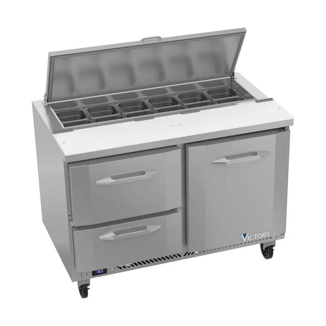 Victory VSPD48HC-12-2 48" Sandwich / Salad Prep Table w/ 2 Drawers & 1 Door, 12 Pans
