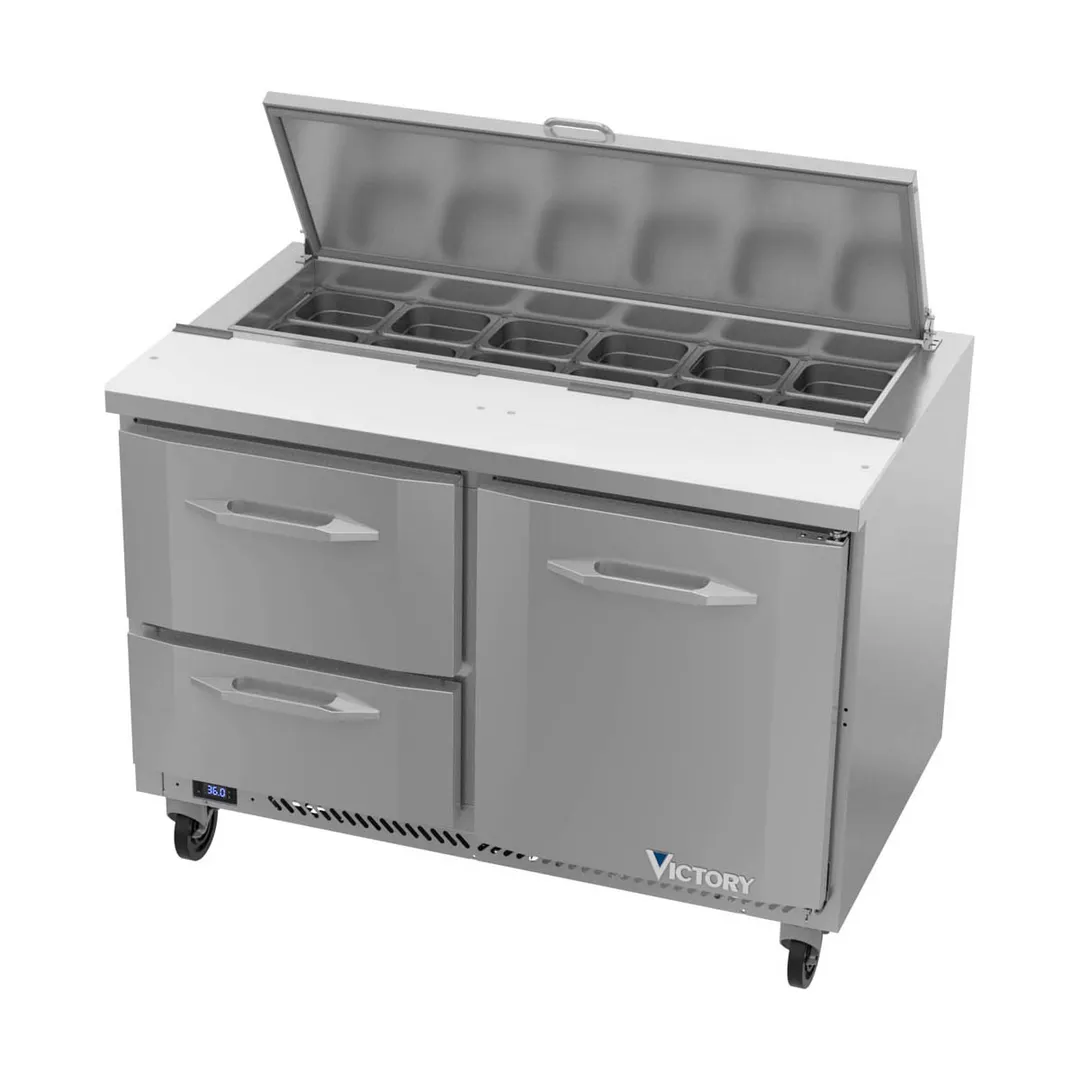 Victory VSPD48HC-12-2 48" Sandwich / Salad Prep Table w/ 2 Drawers & 1 Door, 12 Pans