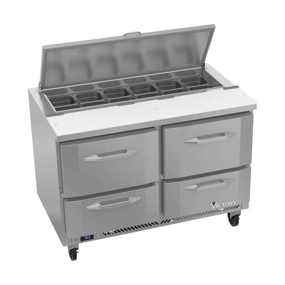 Victory VSPD48HC-12-4 48" Two Section Sandwich / Salad Prep Table w/ 4 Drawers, 12 Pans