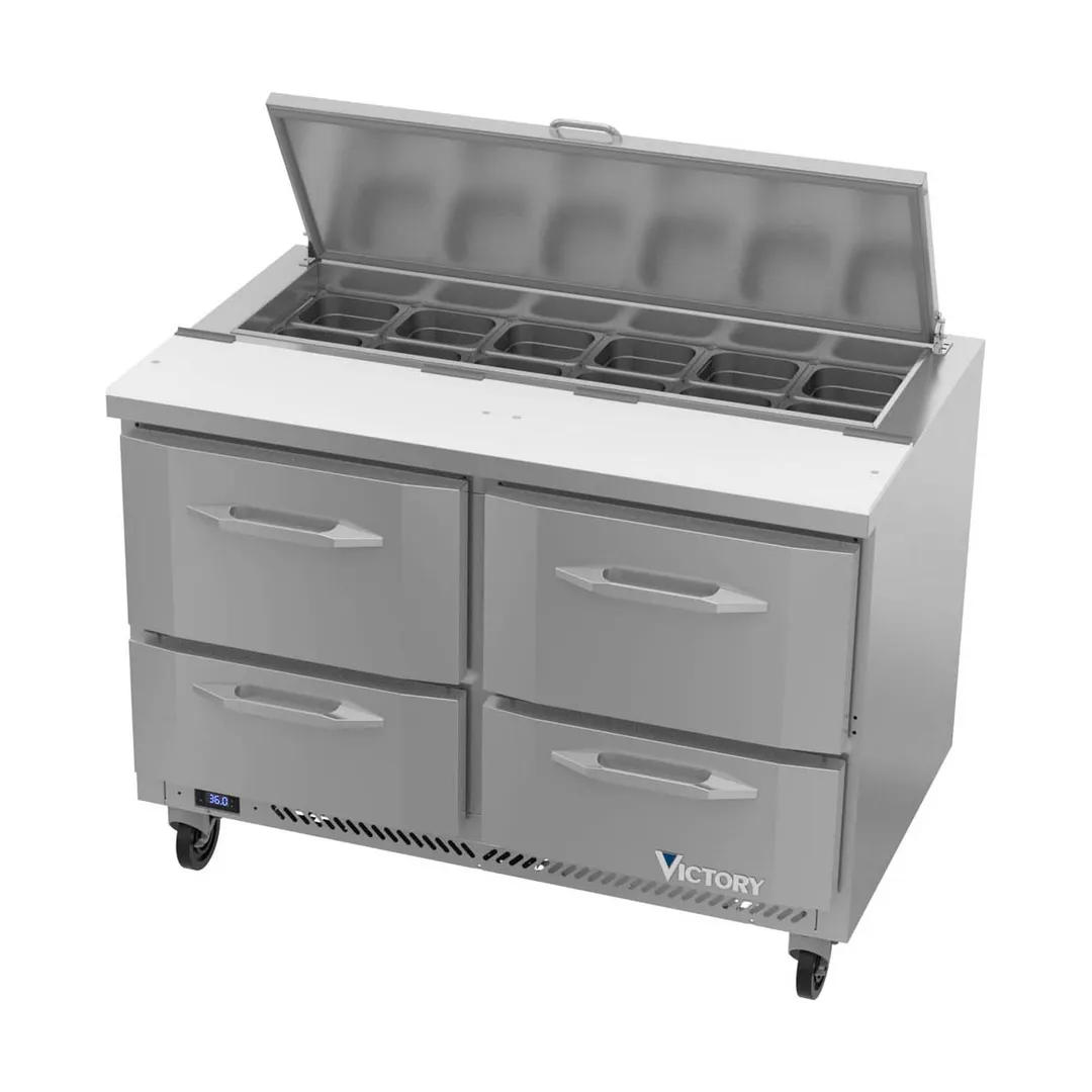 Victory VSPD48HC-12-4 48" Two Section Sandwich / Salad Prep Table w/ 4 Drawers, 12 Pans