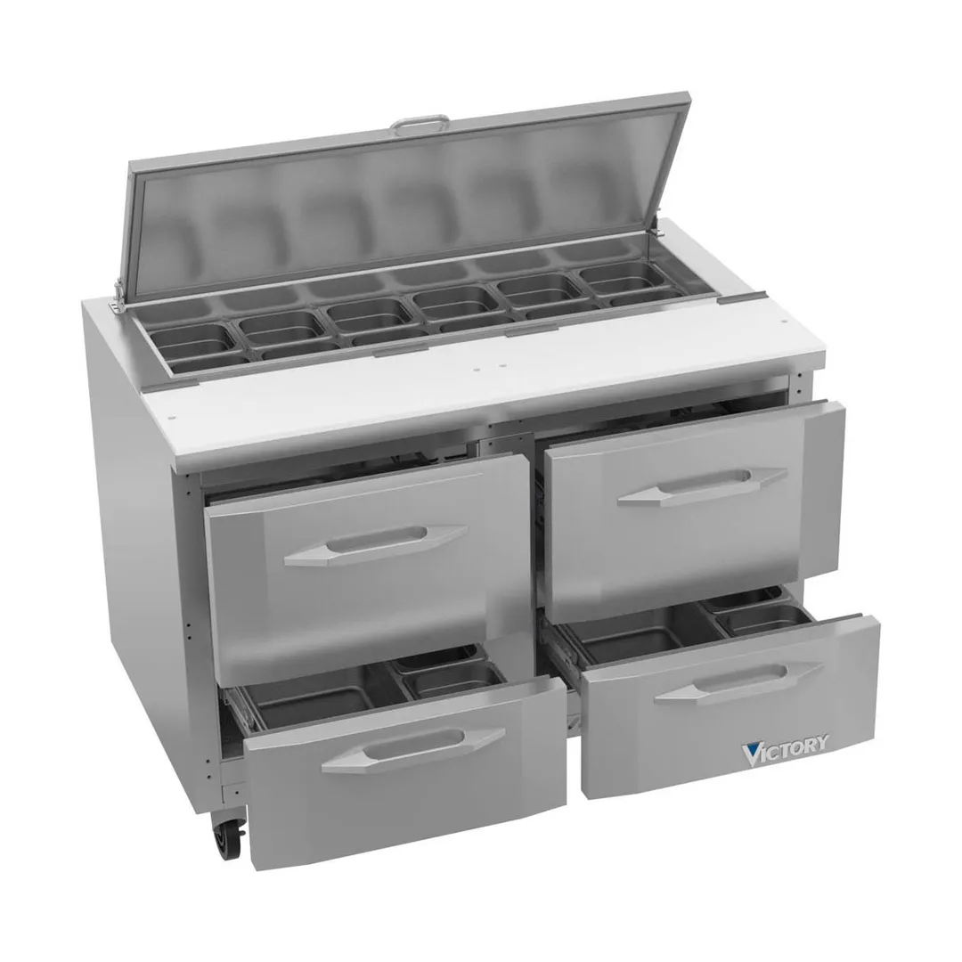Victory VSPD48HC-12-4 48" Two Section Sandwich / Salad Prep Table w/ 4 Drawers, 12 Pans
