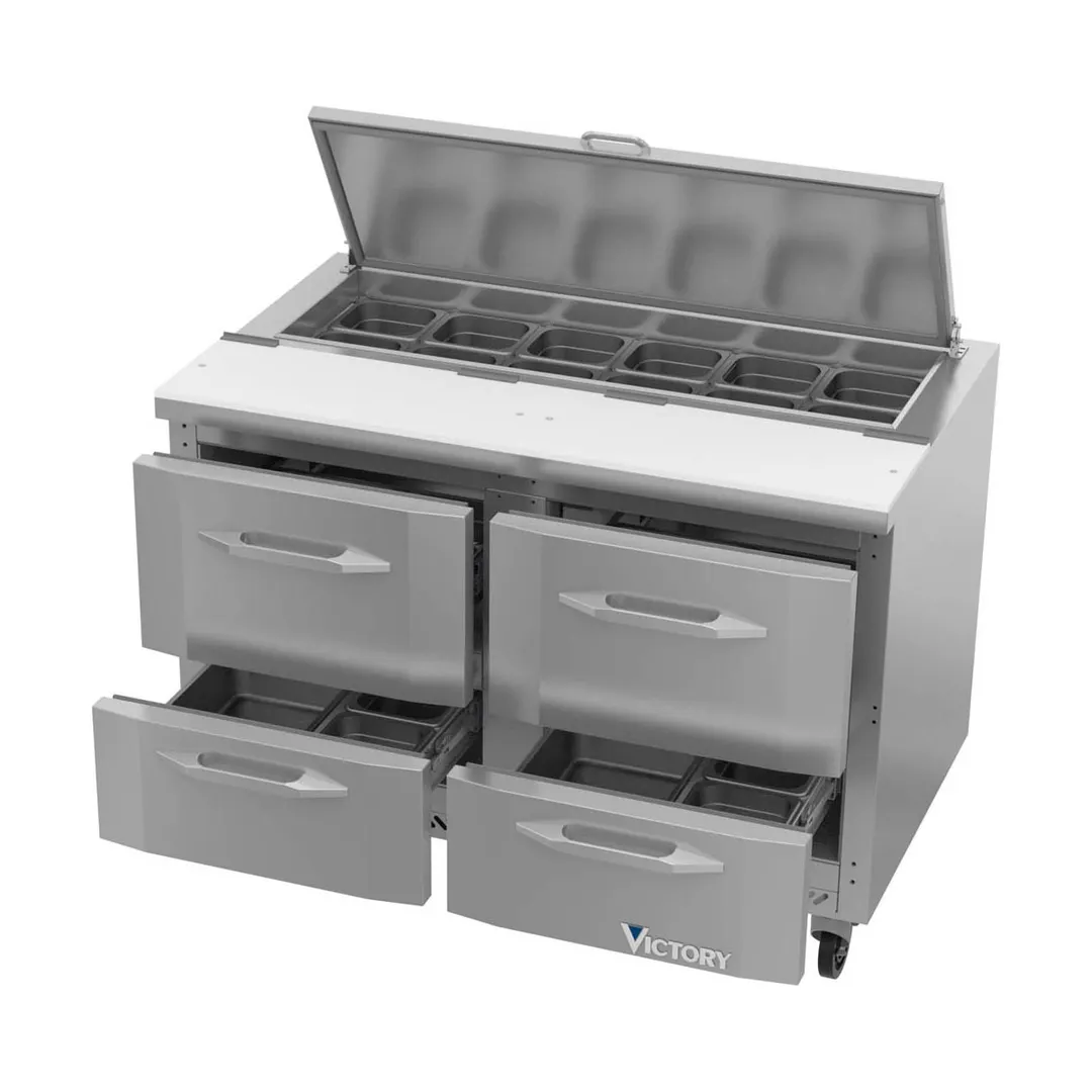 Victory VSPD48HC-12-4 48" Two Section Sandwich / Salad Prep Table w/ 4 Drawers, 12 Pans