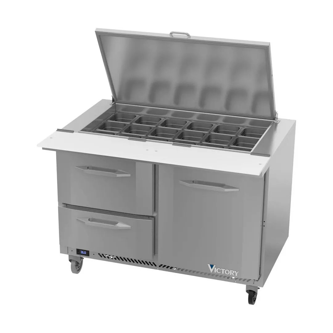 Victory VSPD48HC-18B-2 48" Mega Top Sandwich/Salad Prep Table w/ 2 Drawers & 1 Door, 18 Pans