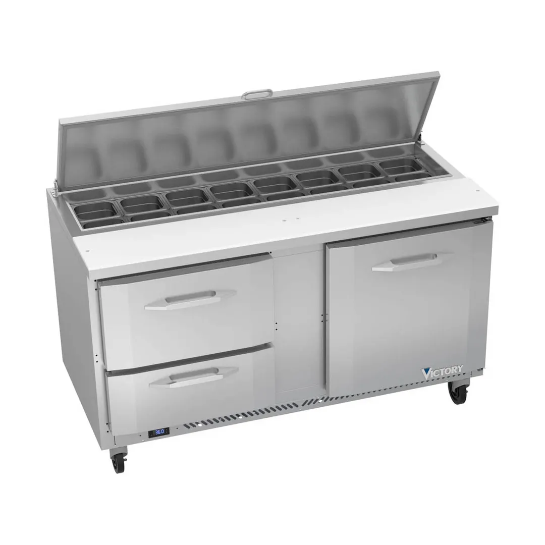 Victory VSPD60HC-16-2 60" Sandwich / Salad Prep Table w/ 2 Drawers & 1 Door, 16 Pans