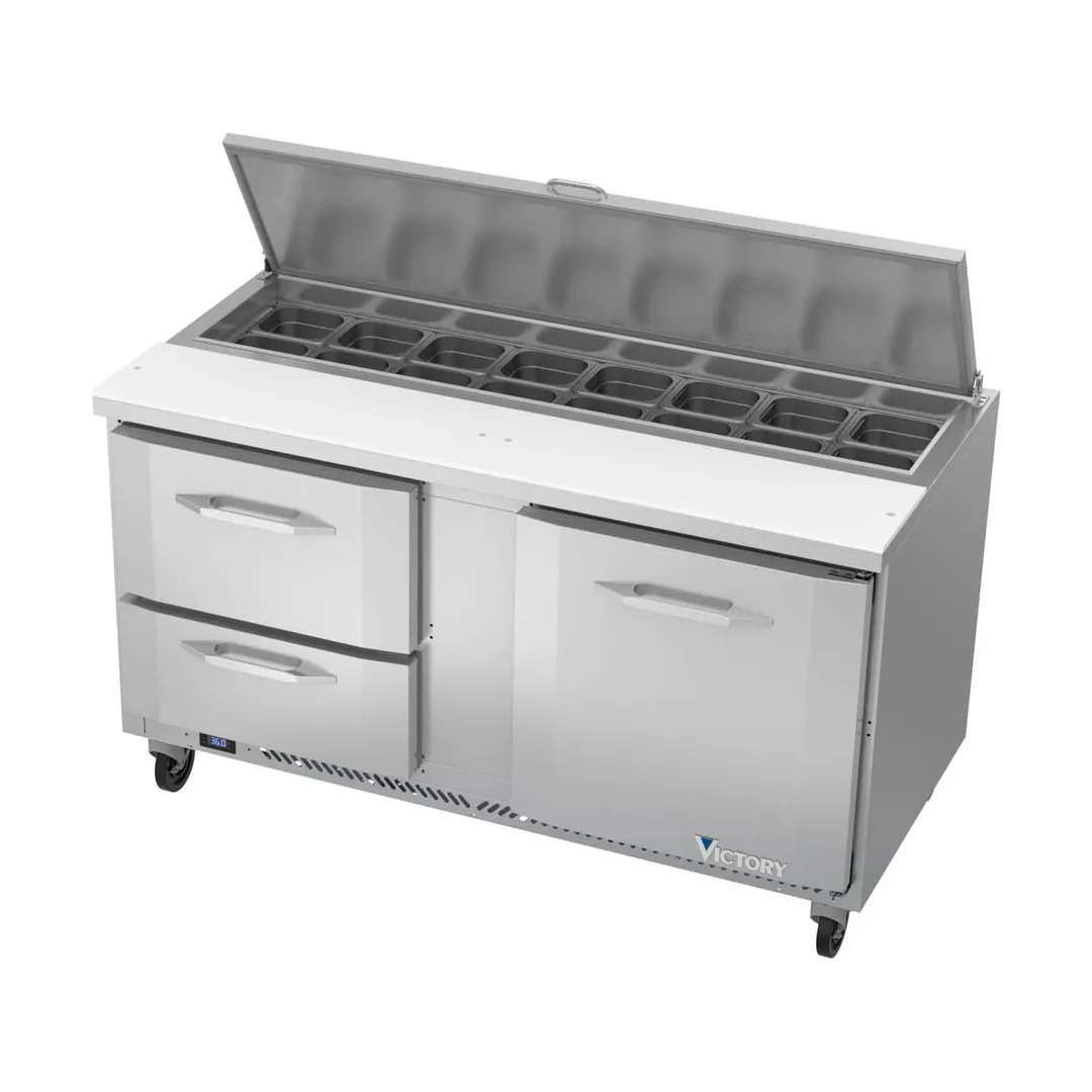 Victory VSPD60HC-16-2 60" Sandwich / Salad Prep Table w/ 2 Drawers & 1 Door, 16 Pans