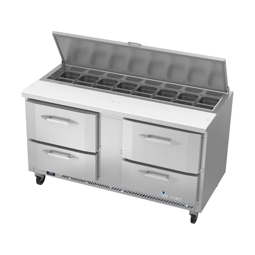 Victory VSPD60HC-16-4 60" Two Section Sandwich / Salad Prep Table w/ 4 Drawers, 16 Pans