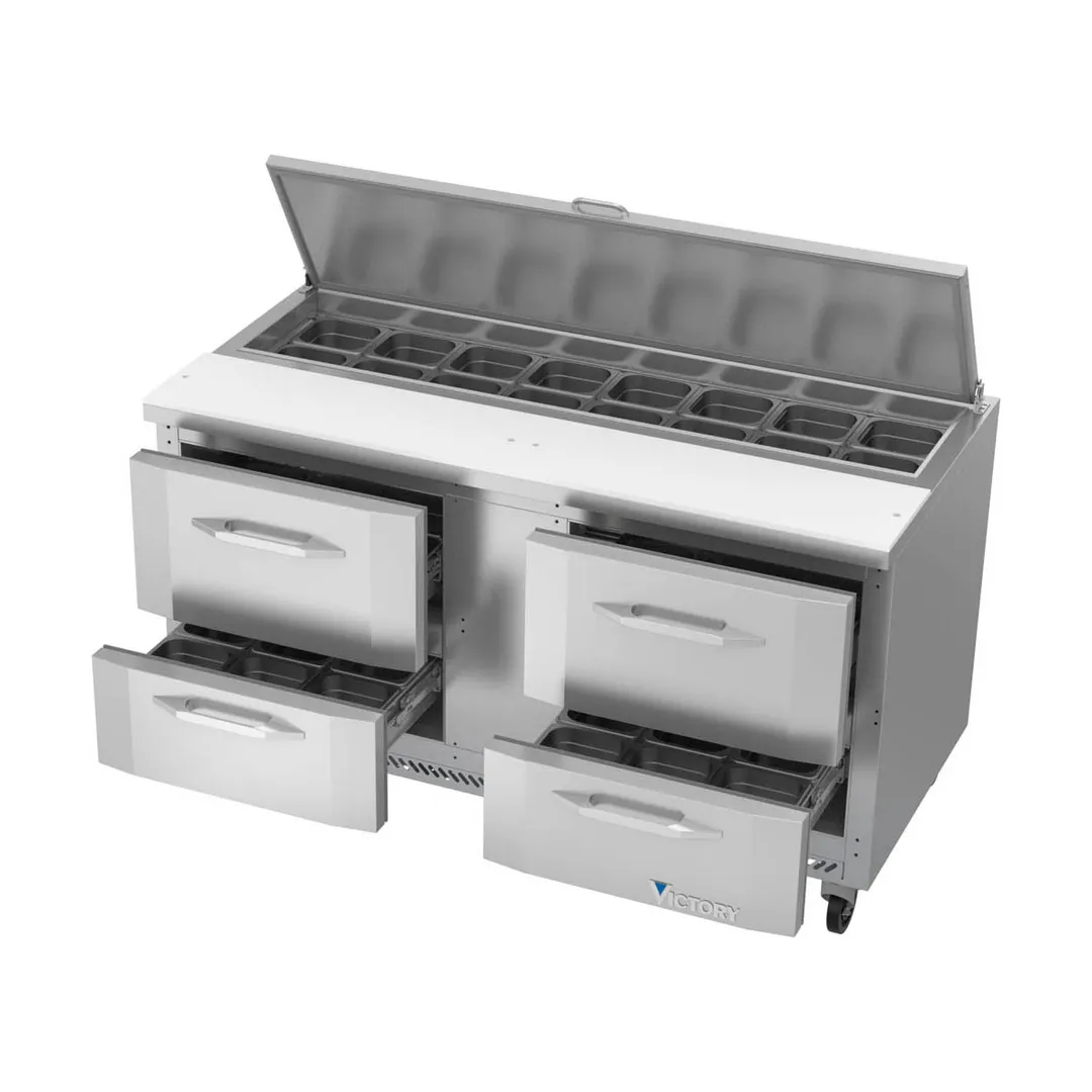 Victory VSPD60HC-16-4 60" Two Section Sandwich / Salad Prep Table w/ 4 Drawers, 16 Pans