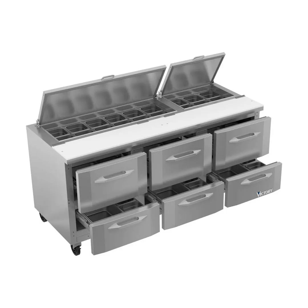 Victory VSPD72HC-18-6 72" Three Section Sandwich / Salad Prep Table w/ 6 Drawers, 18 Pans