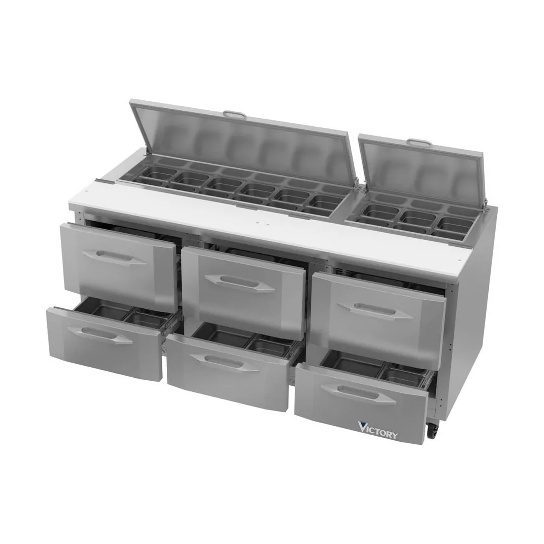 Victory VSPD72HC-18-6 72" Three Section Sandwich / Salad Prep Table w/ 6 Drawers, 18 Pans