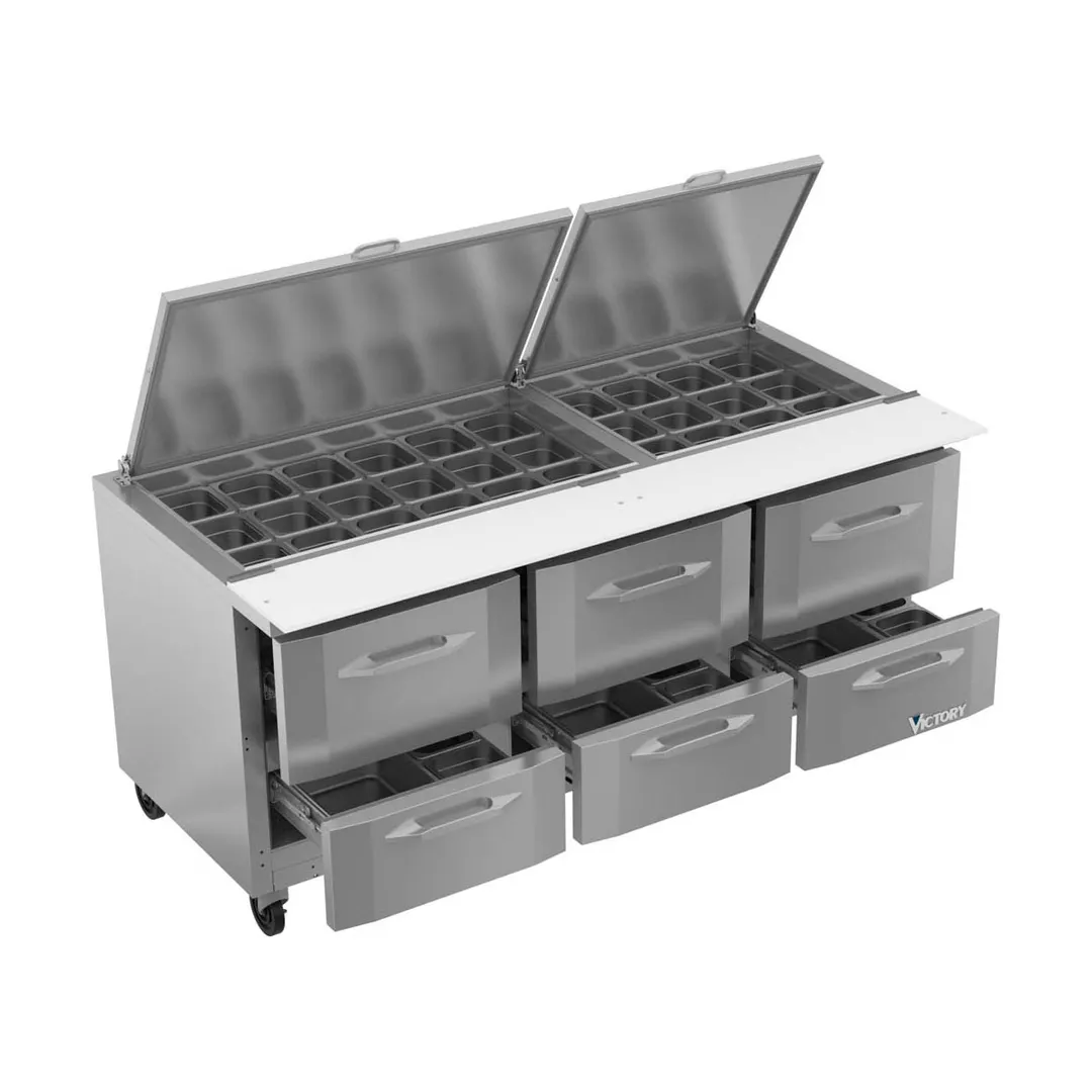 Victory VSPD72HC-30B-6 72" Mega Top Sandwich/Salad Prep Table w/ 6 Drawers, 30 Pans