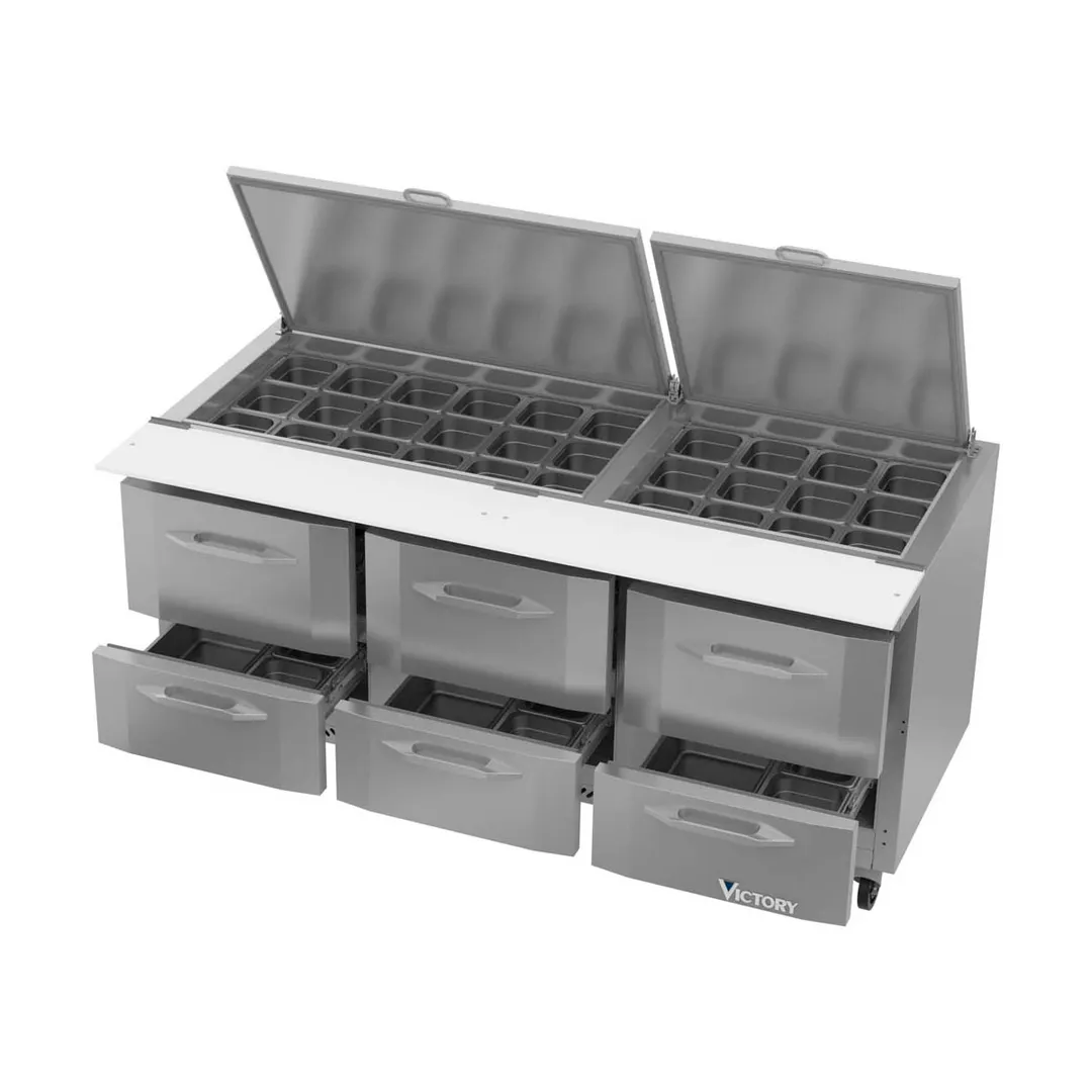 Victory VSPD72HC-30B-6 72" Mega Top Sandwich/Salad Prep Table w/ 6 Drawers, 30 Pans